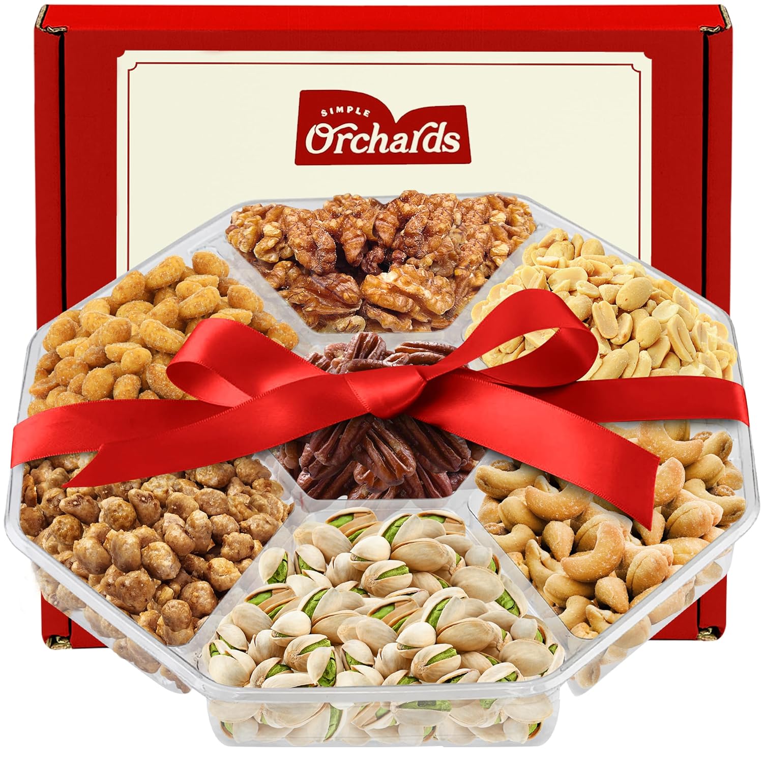 Nuts Gift Basket – Delicious Mixed Cravings Gourmet Collection Features 7 Sectional Platter with Freshly Roasted Nuts – Holiday Gift Basket.