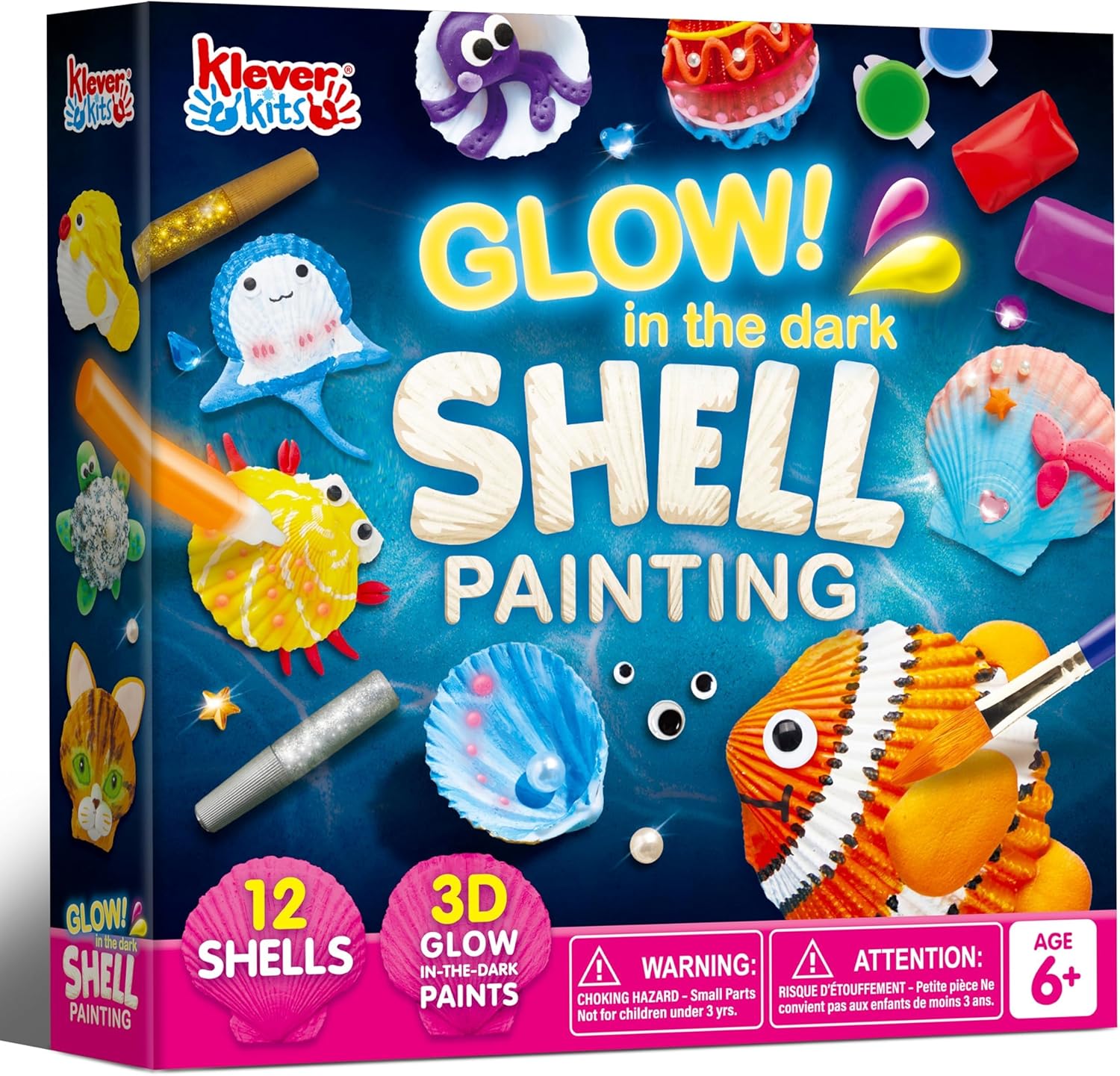 Klever Kits 12 Kids Sea Shell Painting Kit-Glow in The Dark-Arts & Crafts for Boys and Girls Ages 6-12, Art Supplies, Kids Craft Paint Kits, Creative Art Toys for Kids Birthday Party Gift