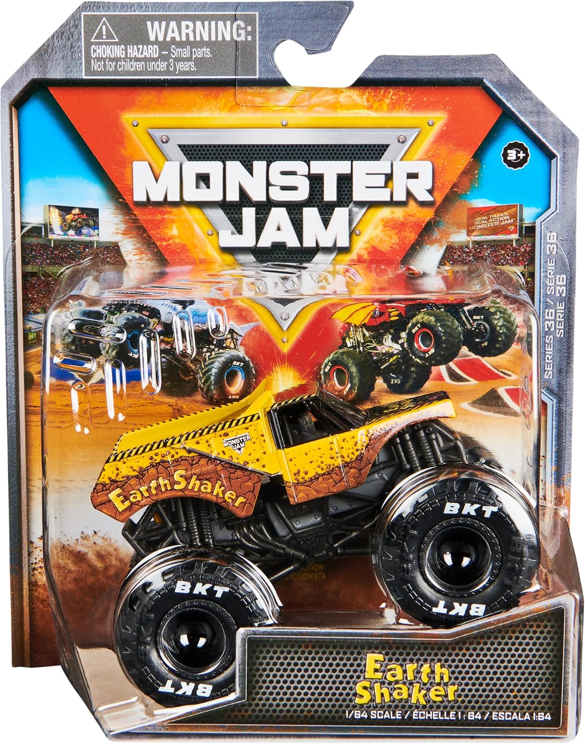 Monster Jam, Official Earth Shaker Monster Truck, Die-Cast Vehicle, 1:64 Scale, Kids Toys for Boys Ages 3 and up