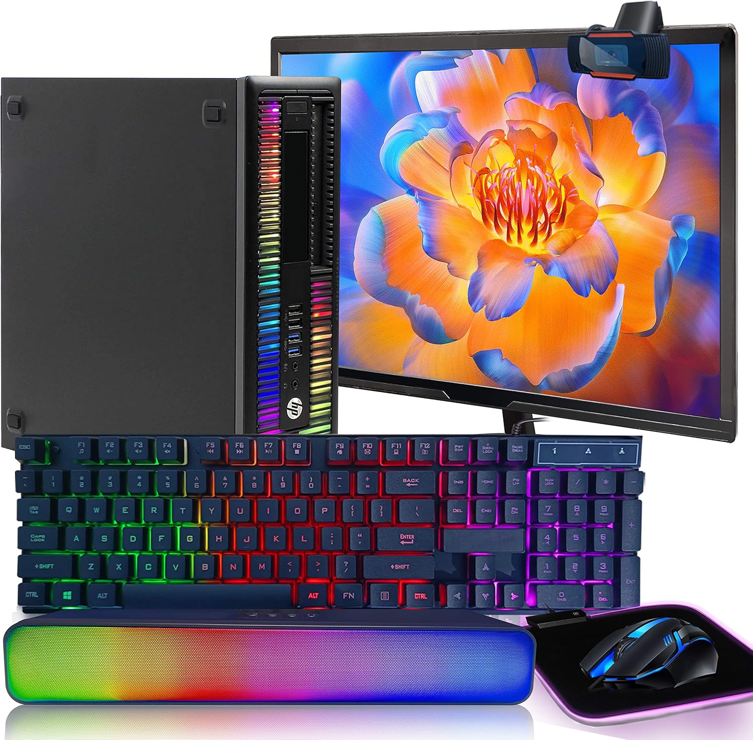 HP RGB Gaming Desktop Combo I5 6500 up to 3.6GHz,16G,128G SSD+3T,GeForce GT 730 2G GDDR5,New 24″ 1080P LED,WiFi,BT 5.0,RGB BT SoundBar,RGB Keyboard&Mouse&Mouse Pad,Webcam 1080P,W10P64(Renewed)