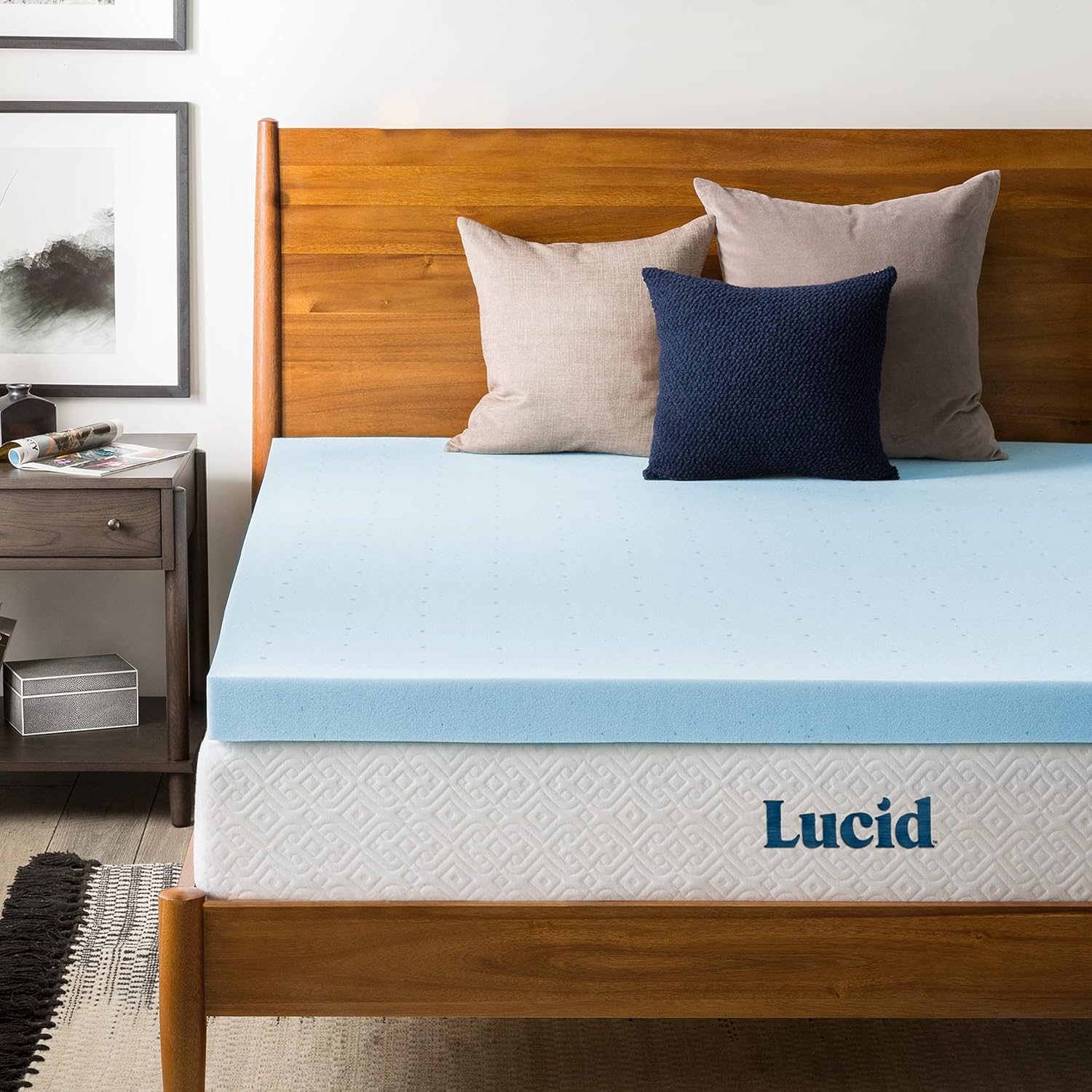 Lucid 3 Inch Mattress Topper Queen – Gel Infused Memory Foam – Memory Foam Mattress Topper Queen – Ventilated Design – CertiPur Certified