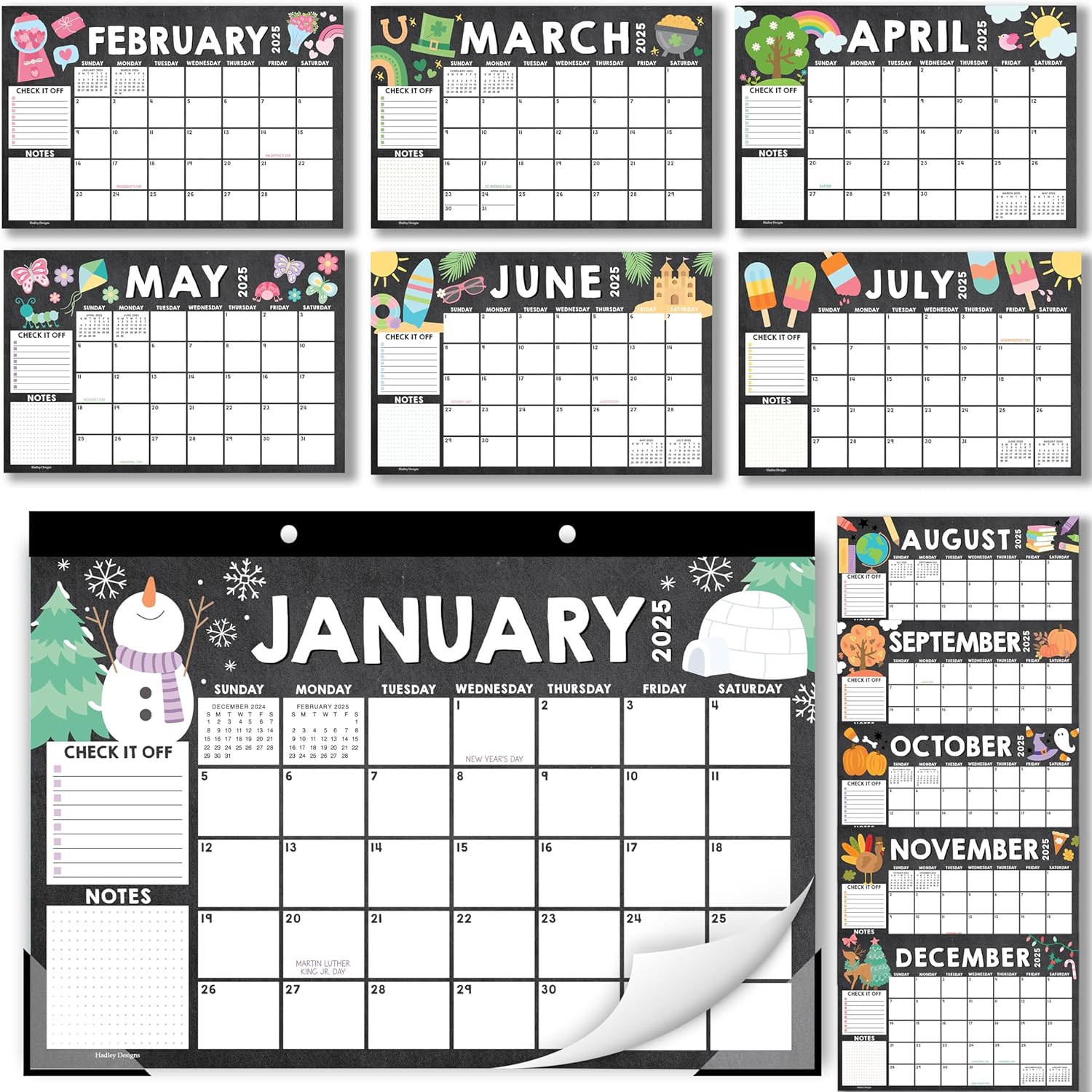 Desk Calendar 2025 – Large Monthly Desk Calendar (11 x 17 Inches) for Home, Office, and Classroom, 18-Month Desk Calendar 2025-2026 with Thick Paper (Chalk Doodle)