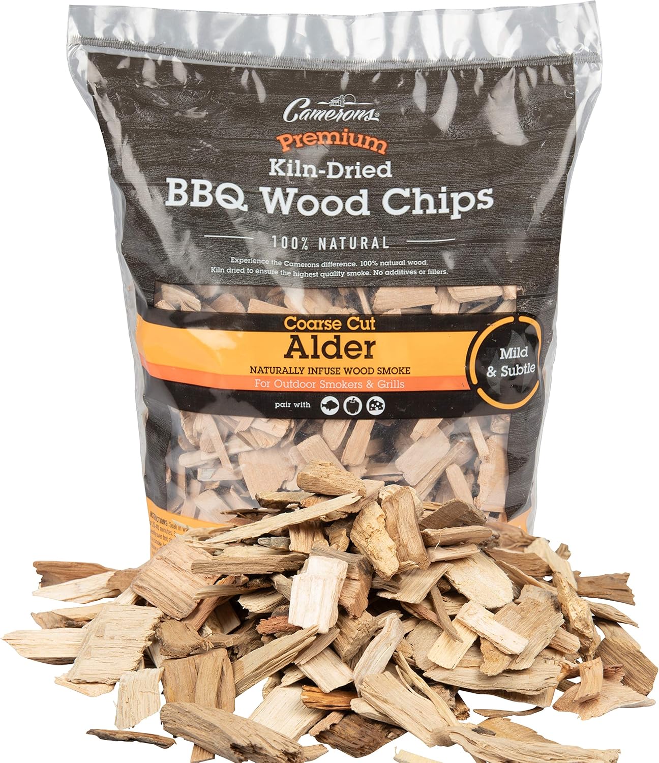 Camerons Products Alder Wood Smoker Chips ~ (2lb. Coarse), 260 cu. in. – 100% All Natural, Coarse Wood Smoking and Barbecue Chips, Packaging May Vary