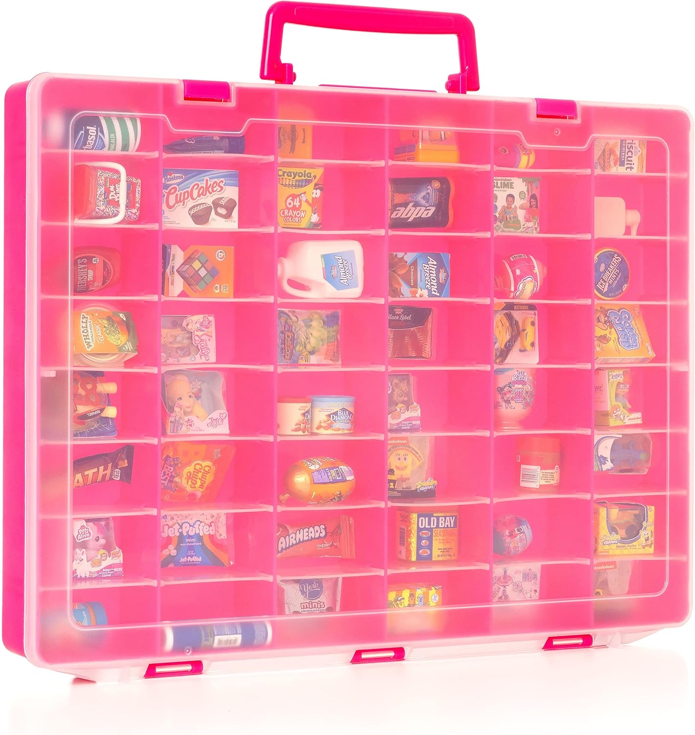 Plastic Toy Storage Case Compatible with Mini Brands Collector Toys, Shopkins, Real Littles, and LOL Surprise Series 1, 2, 3, 4, Collectible Minibrands Compartments for create masterchef (Pink)