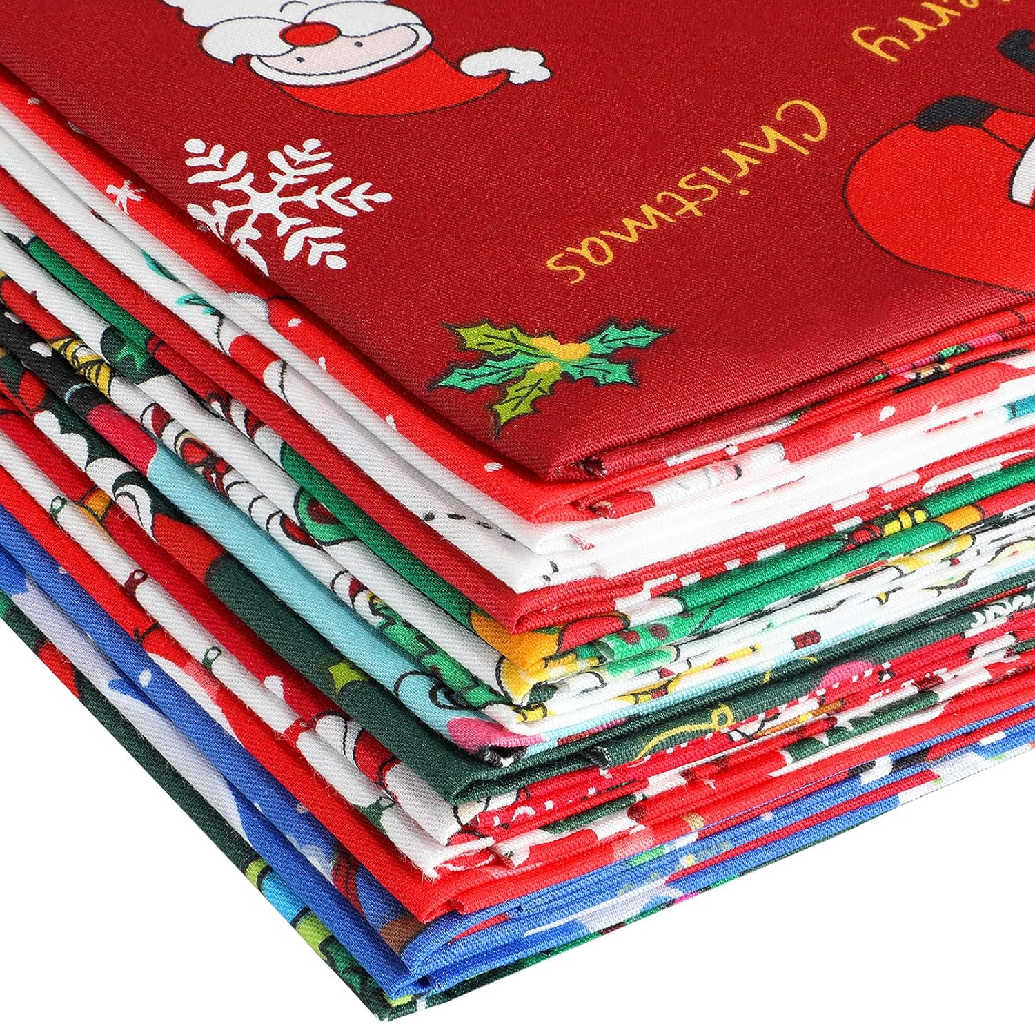 16 Pieces Christmas Fabric Fat Quarters Bundle Christmas Patterned Cotton Fabric Santa Claus Snowman Christmas Tree Print Quilting Fabric Cloth for Christmas Sewing Patchwork DIY Yard (16 x 20 Inch)