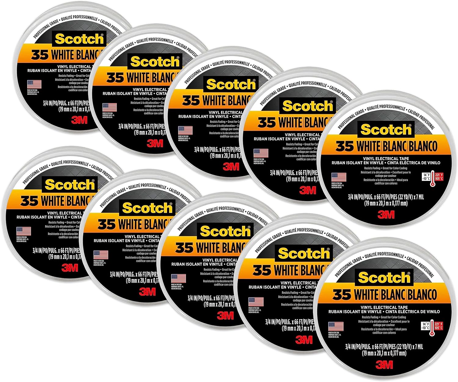 3M 10828-DL-2W 3/4″ X 66′ White Scotch 35 Professional Electrical Tape