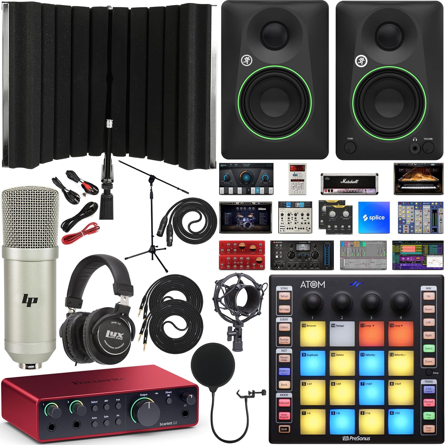 Focusrite Scarlett 2i2 4th Gen USB Audio Interface Bundle and CR3-X Creative Reference Multimedia Monitors with Exclusive Creative Music Production Software Kit & Sound Isolation Recording Shield