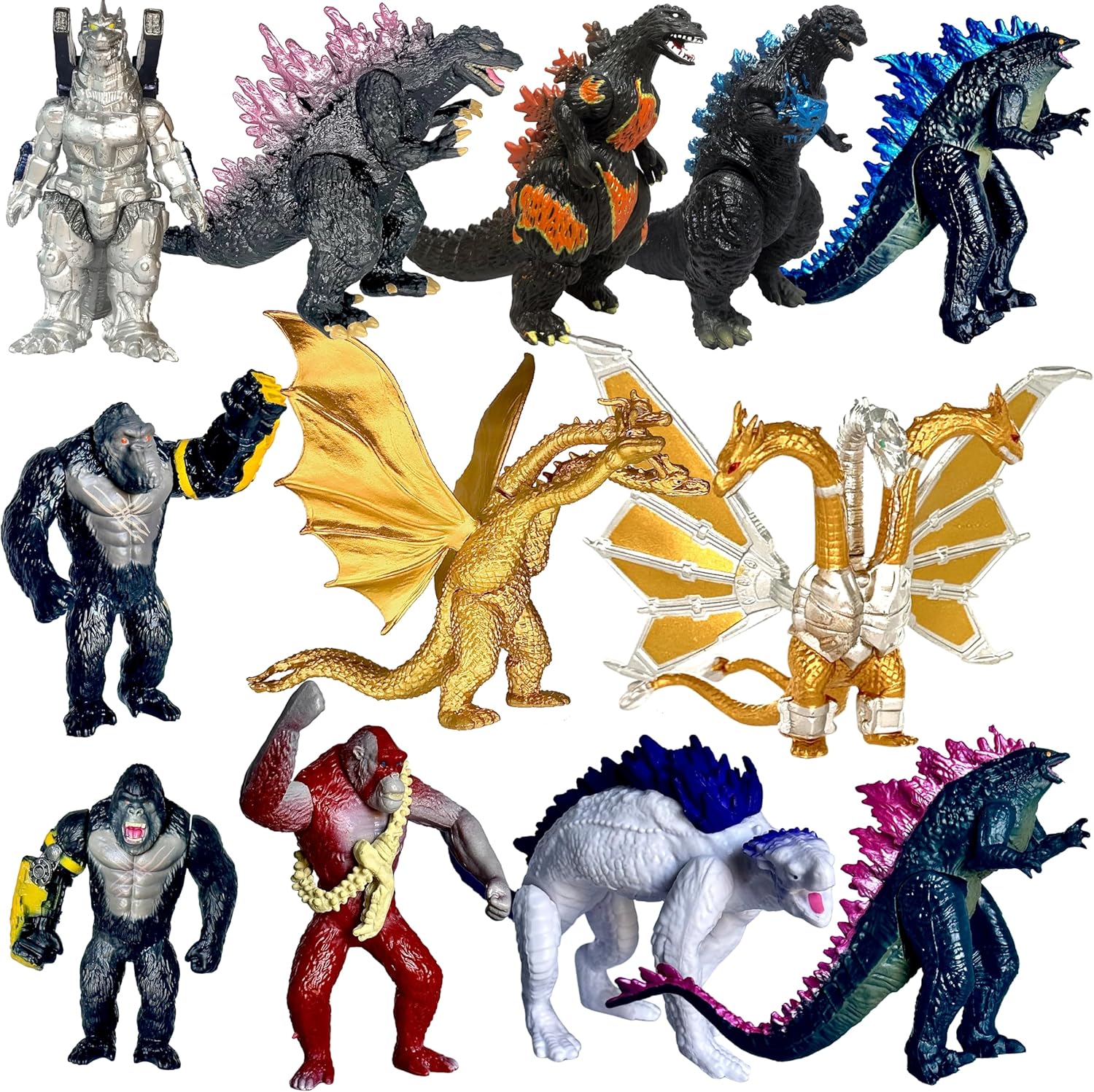 TwCare Set of 12 Godzilla x Kong: The New Empire Action Figures, Evolved Basic Exquisite Battle Roar B.E.A.S.T. Glove Shimo Frost Bite, Dinosaur Dragon Toys, Mecha King Ghidorah Cake Toppers Pack