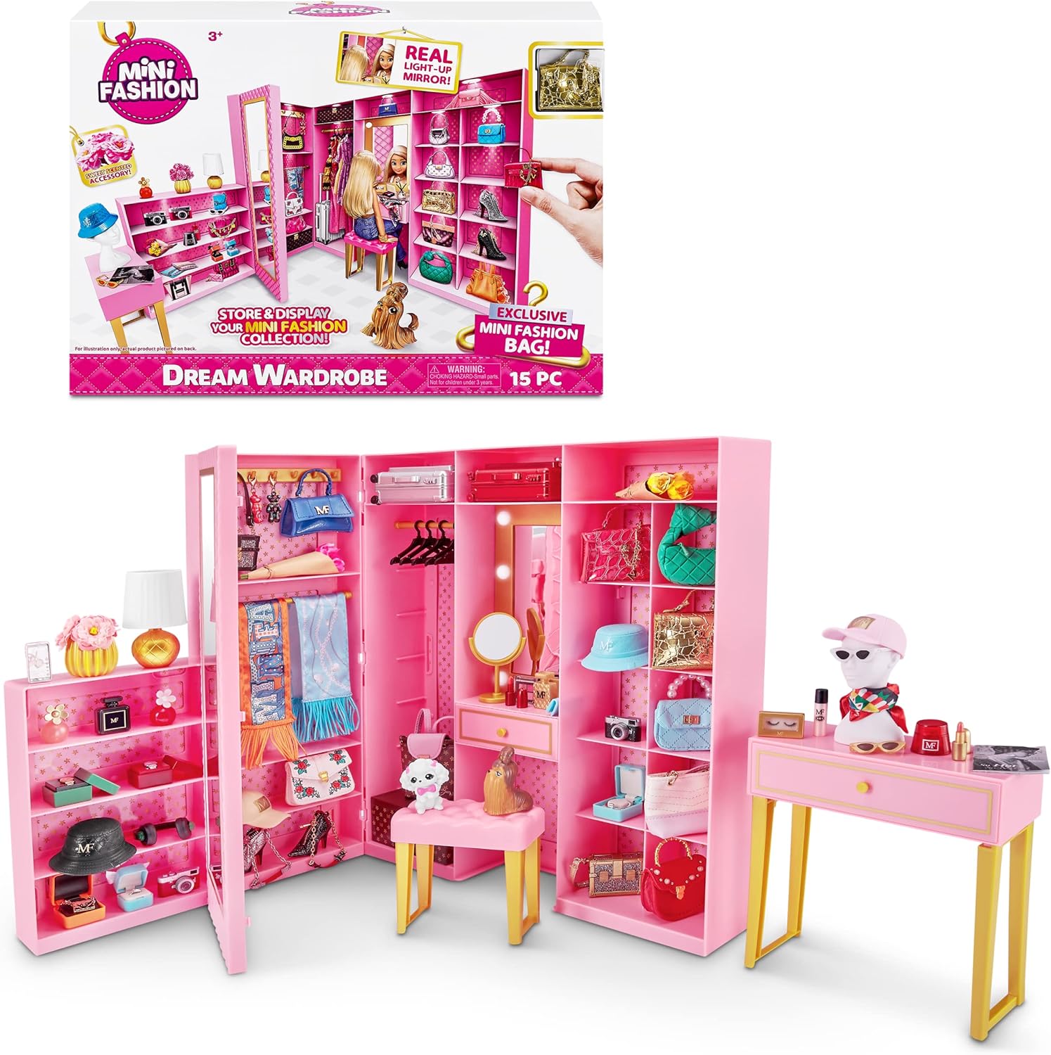 Mini Brands Mini Fashion Dream Wardrobe by ZURU with Exclusive Metallic Mini Fashion Bag and 25+ Storage Areas to Hold Doll Accessories Gift