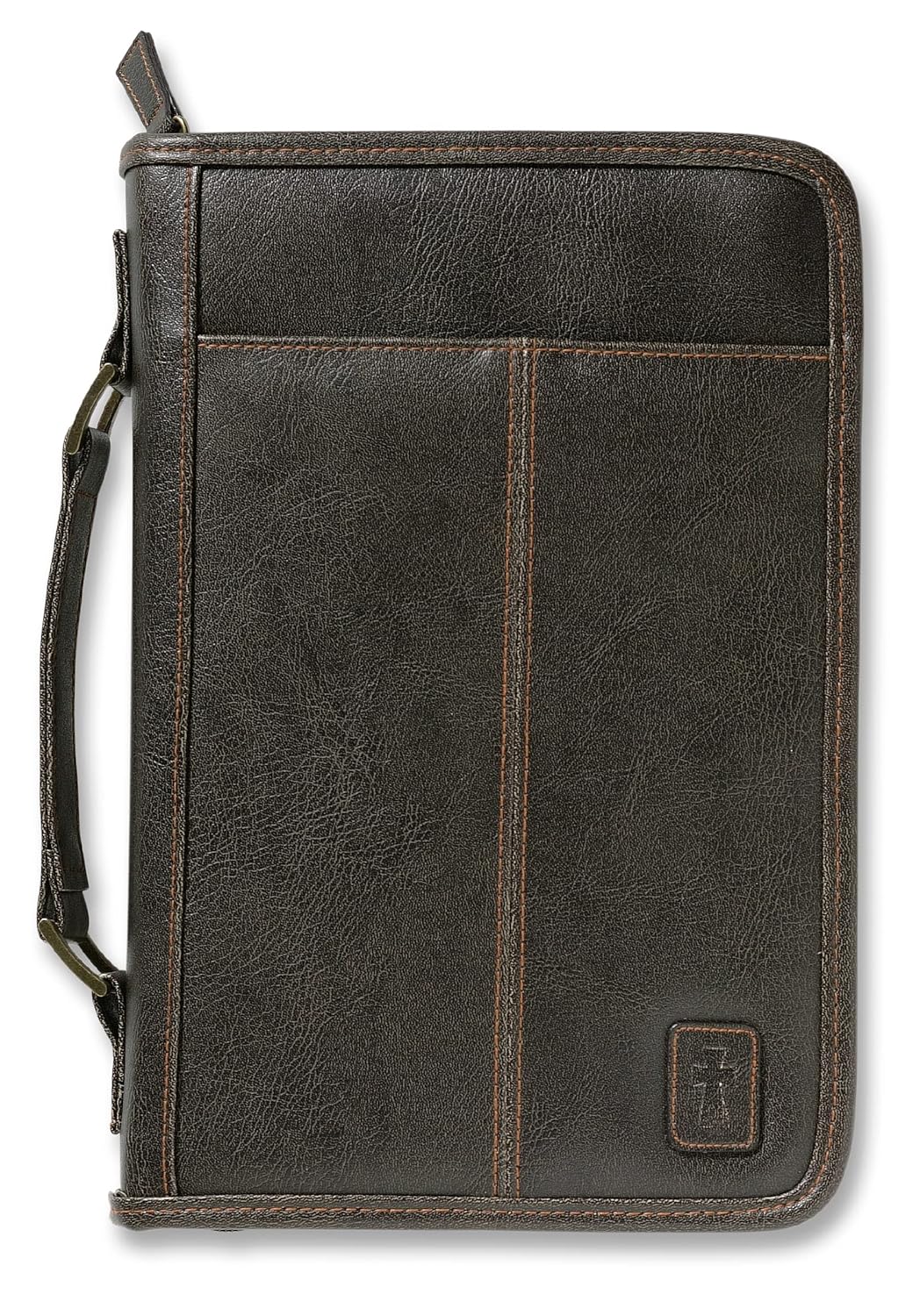 Aviator Bible Cover, Zippered, with Handle, Leather Look, Brown, Extra Large