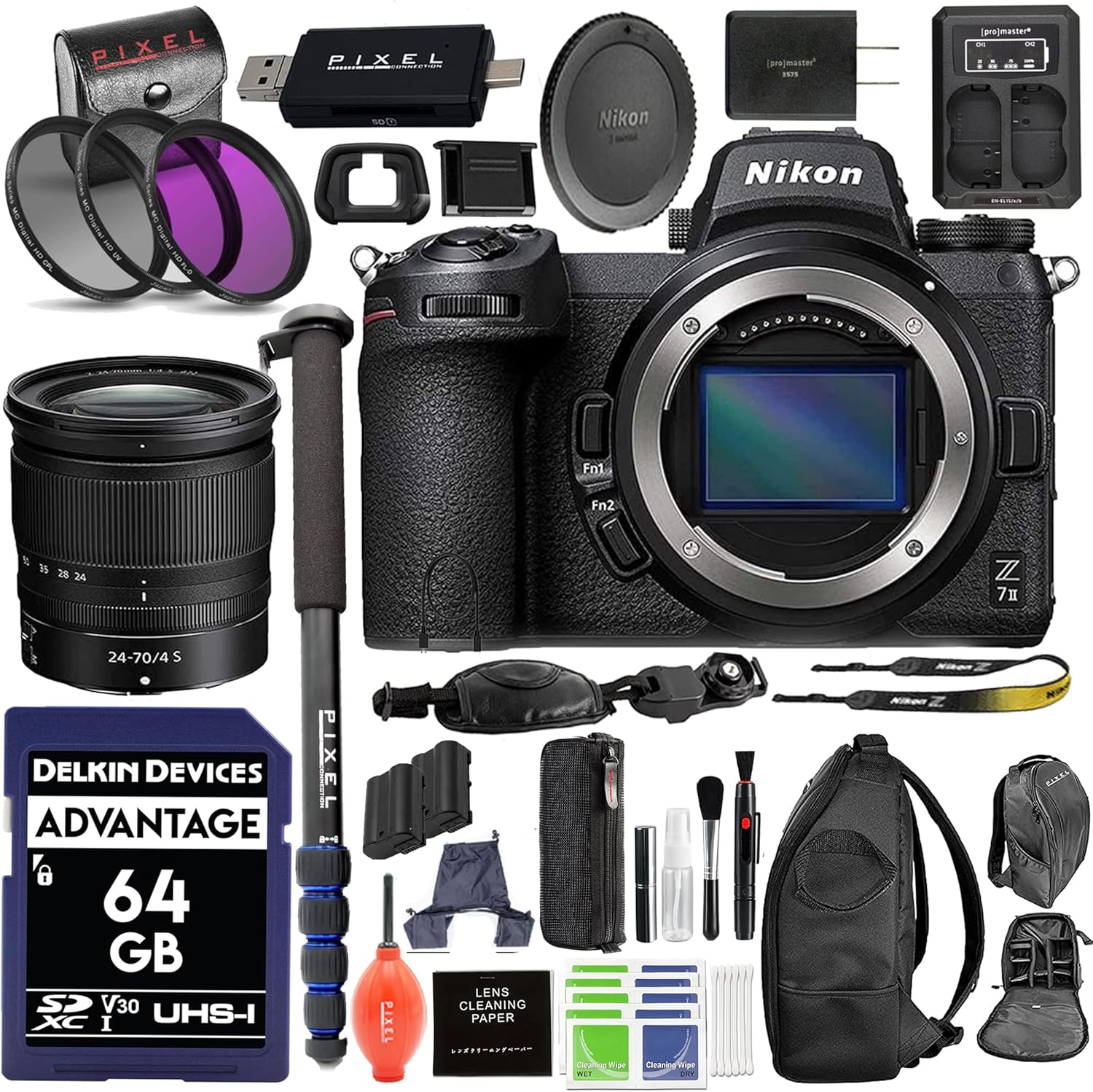 Nikon Z 7II FX-Format Mirrorless Camera with NIKKOR Z 24-70mm f/4 S Lens Kit Bundle with Advanced Accessory and Travel Bundle (USA Authorized – Nikon Warranty)