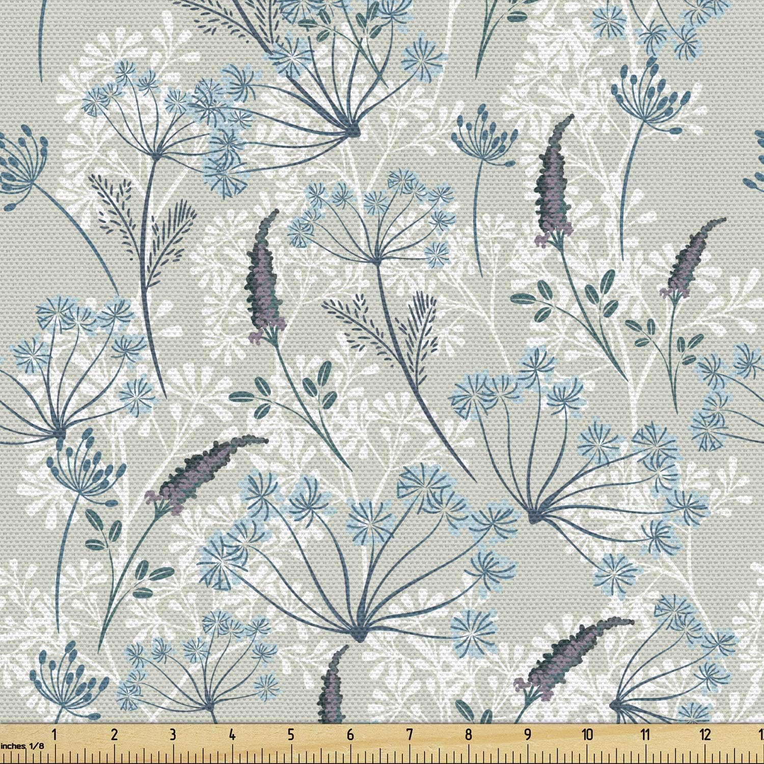 Ambesonne Botanical Fabric by The Yard, Autumnal Floral Vintage Style Pastel Ornates Rhythmic Print, Decorative Fabric for Upholstery and Home Accents, 1 Yard, Slate Blue Sage Green