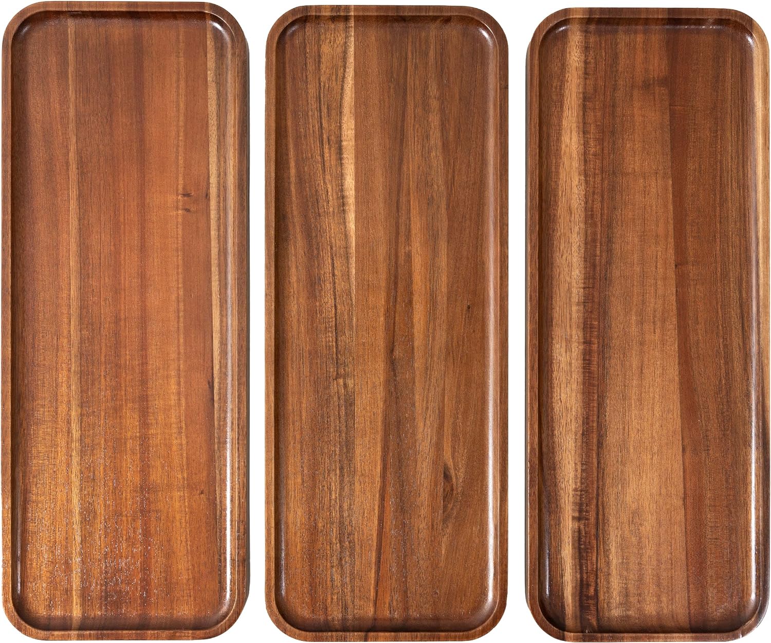 Large Solid Acacia Wood Serving Trays (17 x 6.5 inches) Rectangular Wooden Serving Platters for Home Decor, Food, Vegetables, Fruit, Charcuterie, Appetizer Serving Tray, Cheese Board (Set of 3 Plates)