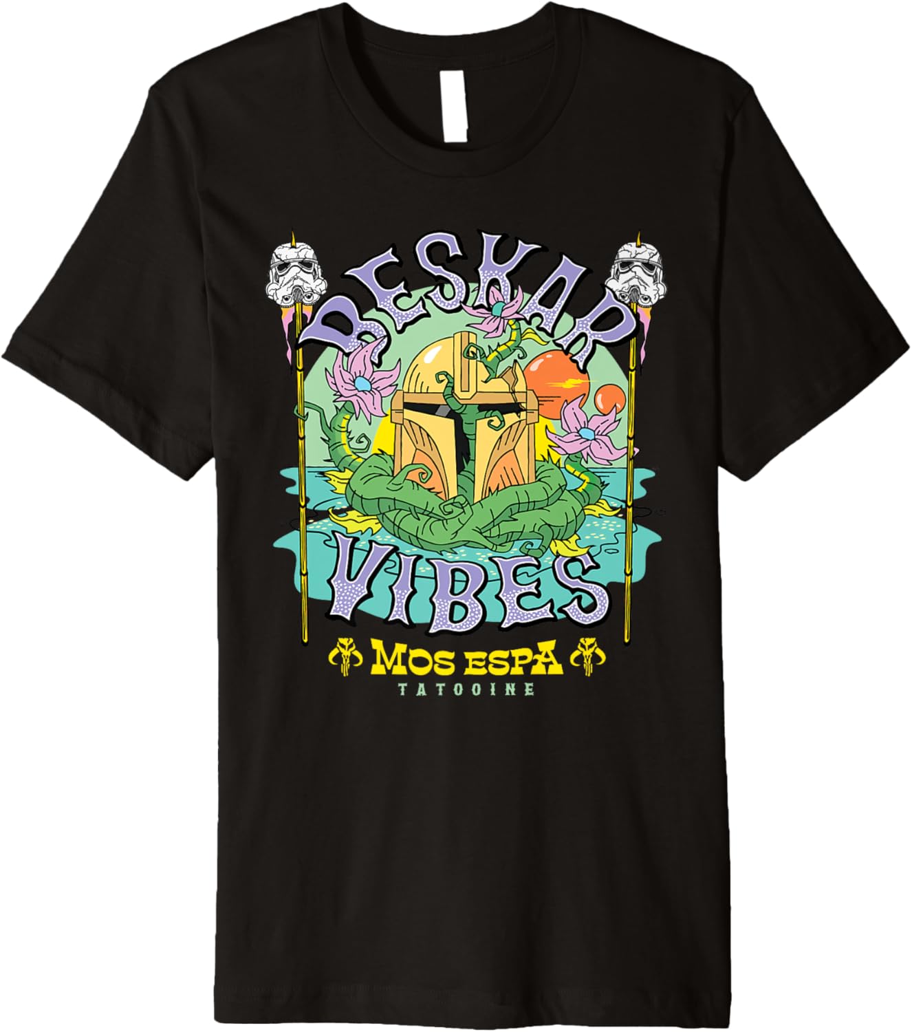 Star Wars The Mandalorian Beskar Vibes Mos Espa Surf Beach Premium T-Shirt