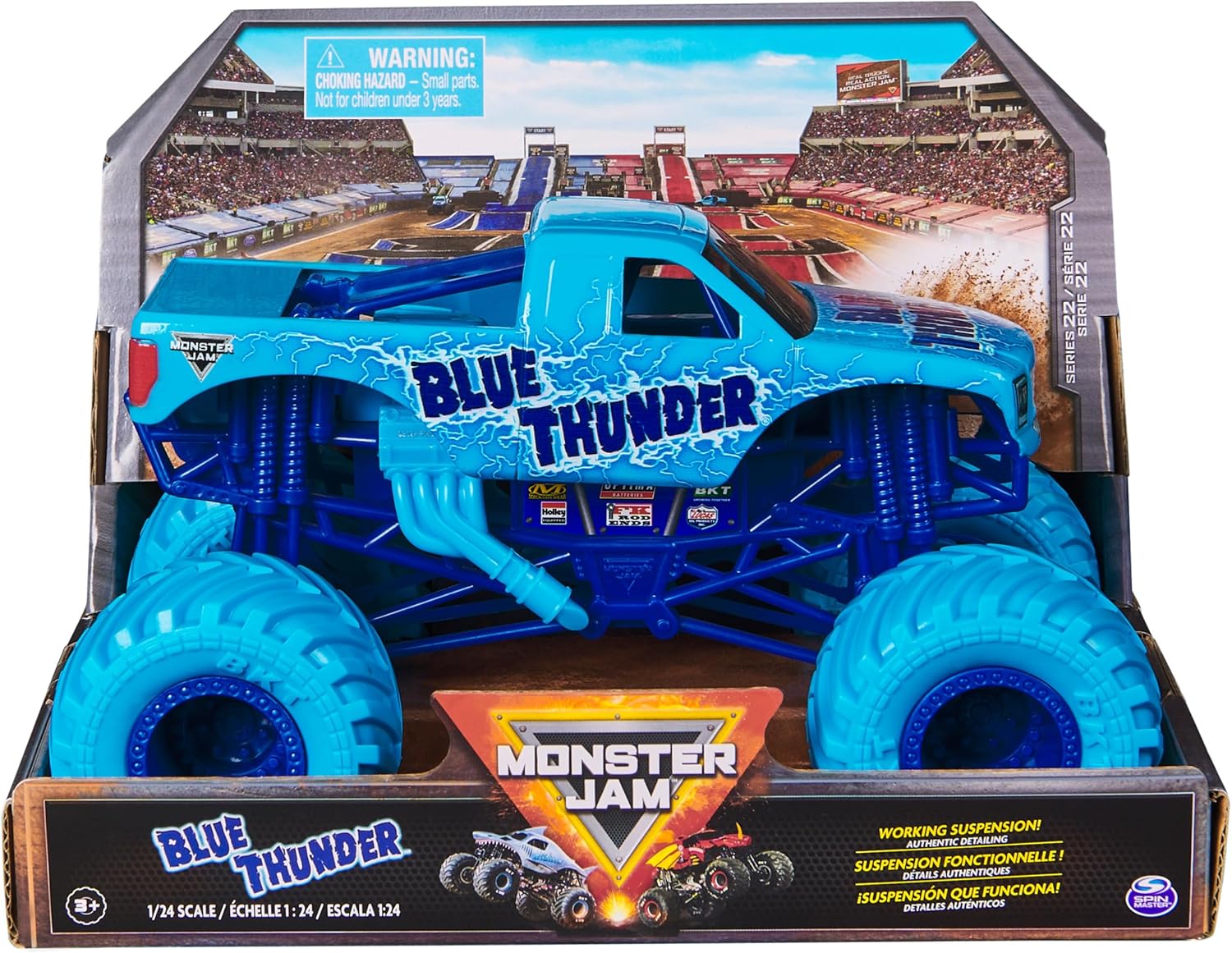 Monster Jam, Blue Thunder Monster Truck – Aqua – 1:24 Scale Die-Cast Vehicle-Chrome Rims and BKT Tread Tires for Playsets, Collectible for Fans & Birthday Parties, Kids Toys Ages 3+