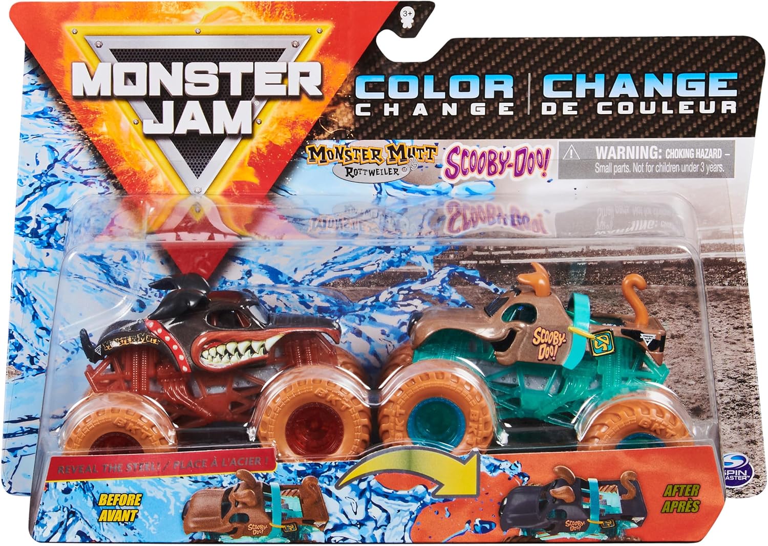 Monster Jam, Official Monster Mutt Rottweiler Vs. Scooby Doo Color-Changing Die-Cast Monster Trucks, 1:64 Scale