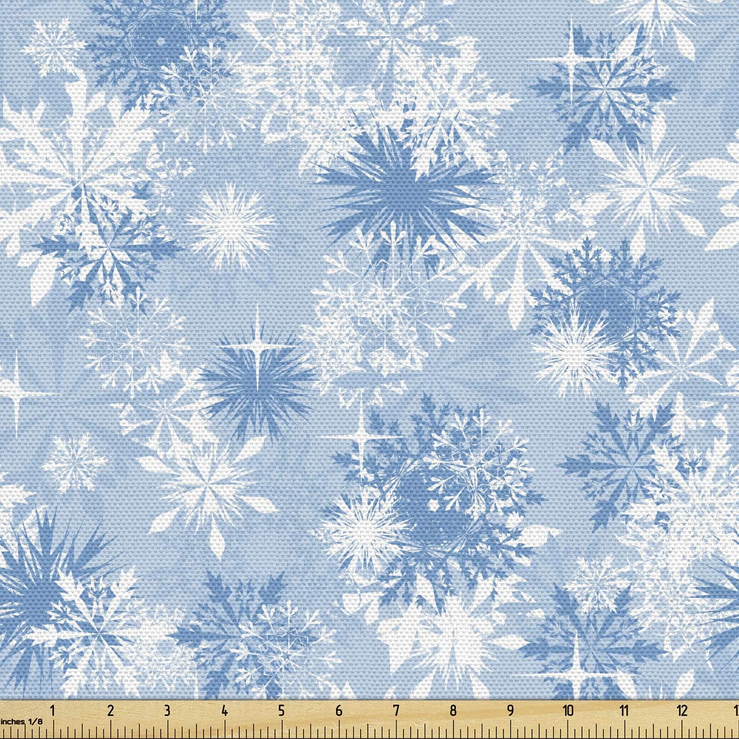 Ambesonne Snowflake Fabric by The Yard, Winter Holiday Illustration Christmas Snowflakes on Abstract Background, Decorative Fabric for Upholstery and Home Accents, 1 Yard, Blue White