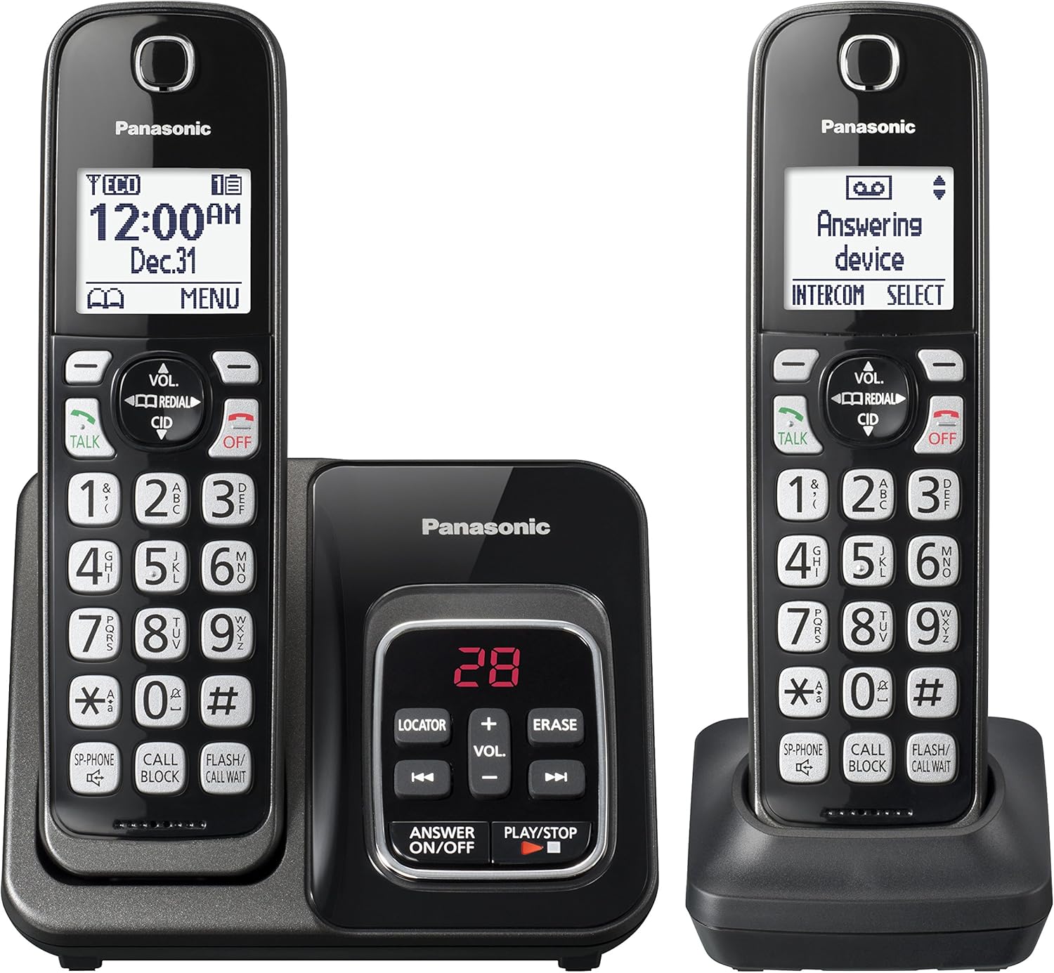 Panasonic KX-TGD532M Expandable Cordless Phone with Call Block and Answering Machine-2 Handsets 1.6″ Metallic Black