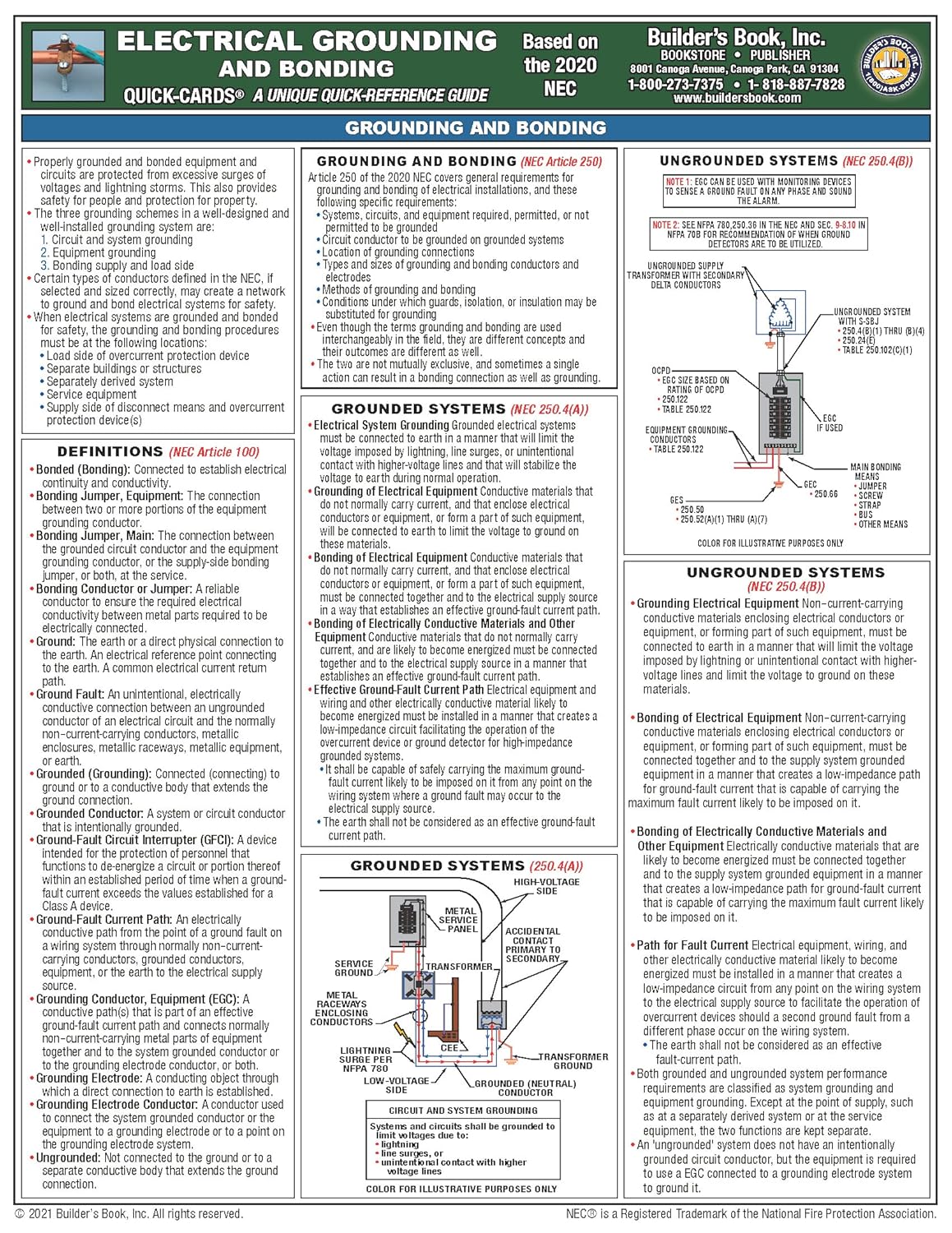 Electrical Grounding and Bonding Quick-Card Based on the 2020 NEC