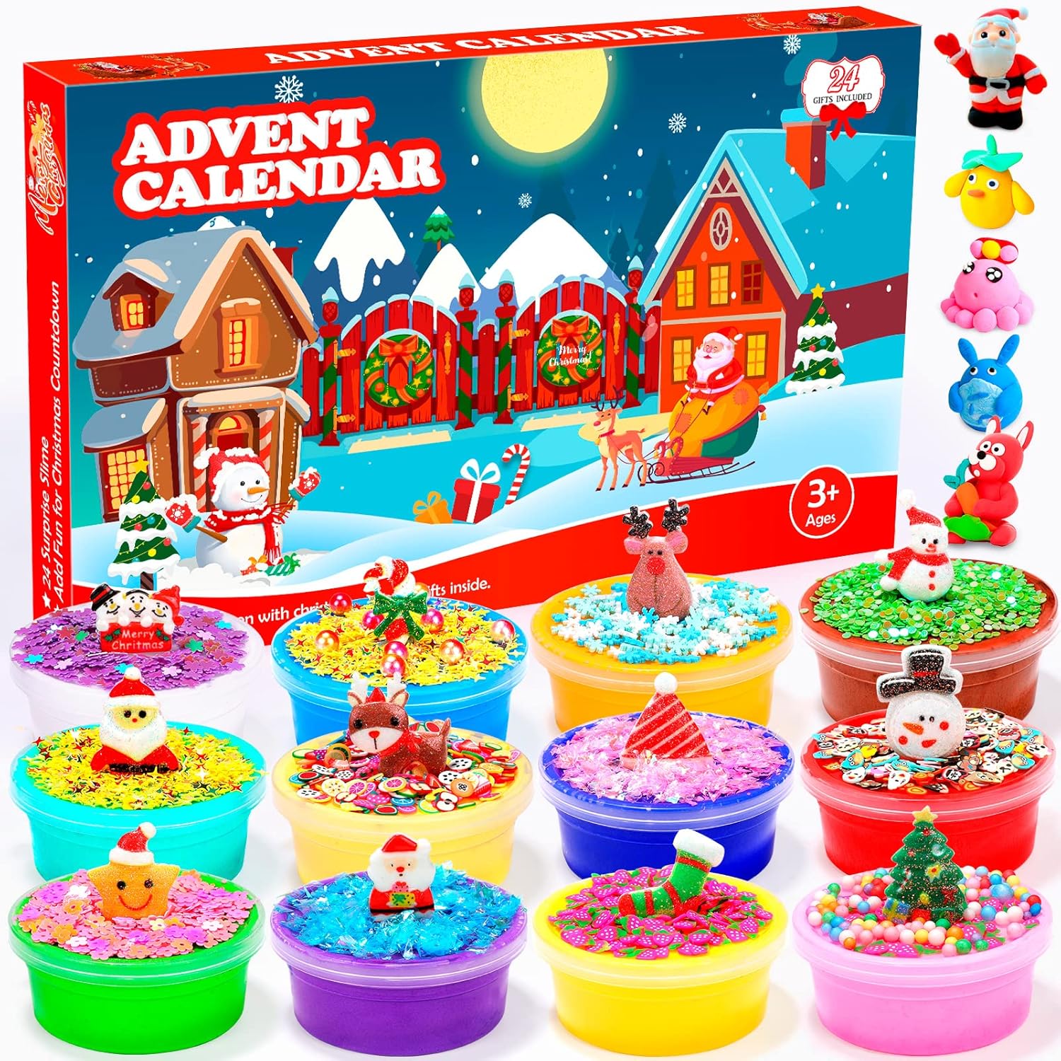 Advent Calendar 2024 for Kids with DIY Slime, 24 Days Surprises Christmas Countdown Calendar Slime Fluffy Supplies Xmas Gift for Boys Girls Stocking Stuffers Toys for 2 3 4 5 6 Year old Party Favors