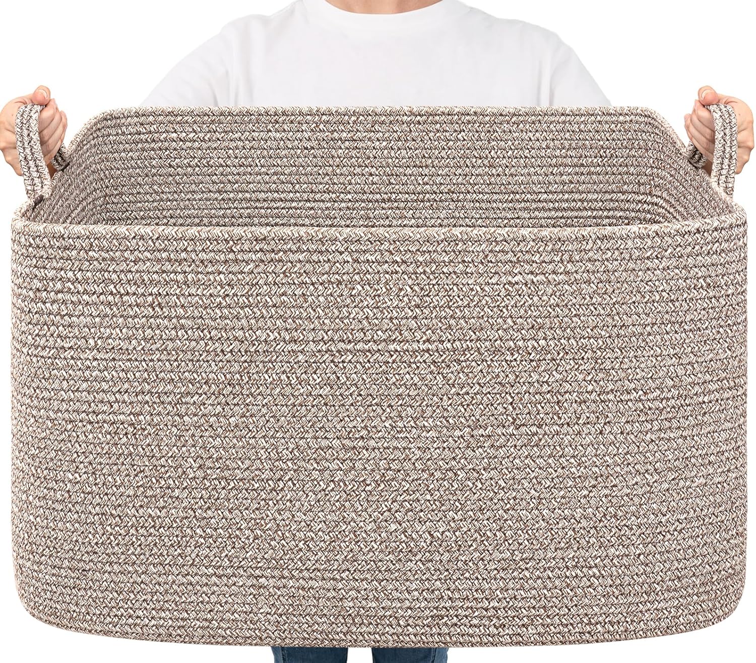 Goodpick Blanket Basket, Woven Baskets for Storage, Extra Large Storage Basket for Clothes, Toys, Dirty Clothes Basket for Laundry, Living Room, 23.6″ x 15.7″ x 13.8″, Brown, 85L