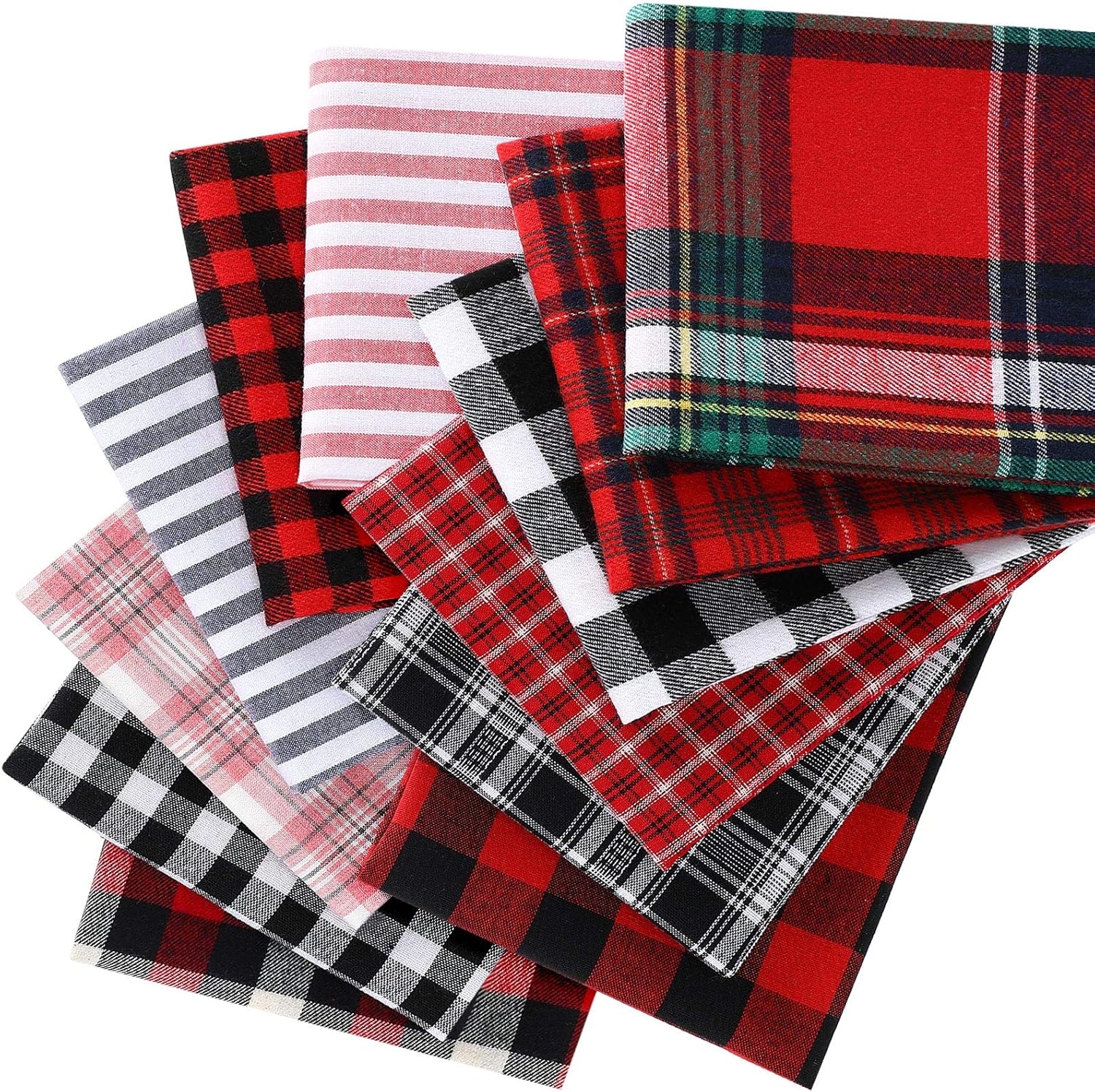 Tatuo 12 Pieces Christmas Fat Fabric Bundles Buffalo Plaid Fat Quarters Cotton Fabric Square Bundles 19.5 x 15.7 Inch Charm Yarn-Dyed Checked Quilting Fabric for DIY Crafting Sewing(Simple Style)