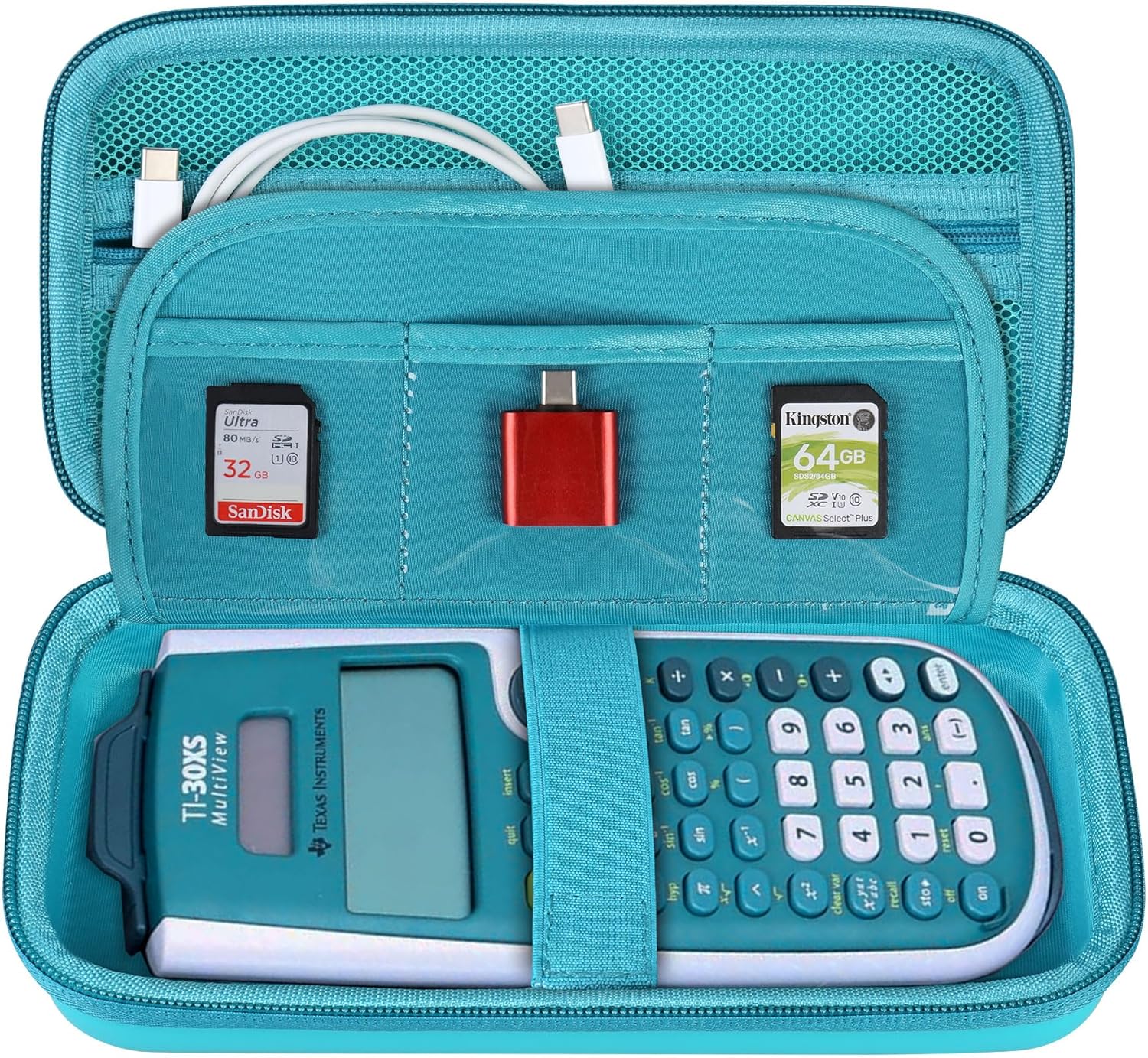 BOVKE Carrying Case for Texas Instruments TI-30XS Multiview/TI-34 Multiview/TI-36X Pro Scientific Calculator, Extra Mesh Pocket for USB Cables Pens Other School Supplies, Green