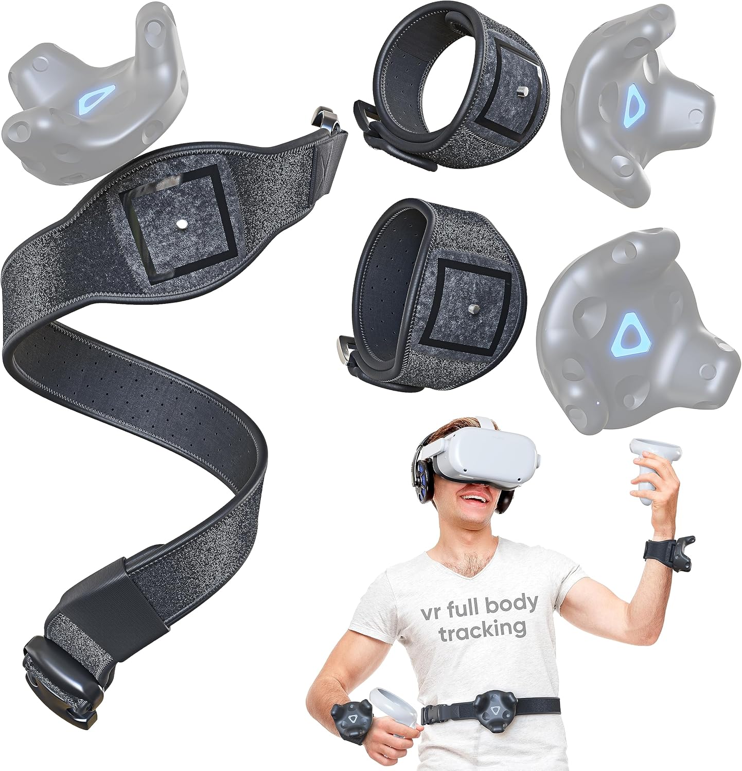 Skywin VR Tracker Belt and Tracker Strap -1Belt and 2Hand Straps, Adjustable Belt, Hand Straps for Waist and Full-Body Tracking in Virtual Reality Compatible with HTC Vive System Tracker Pucks