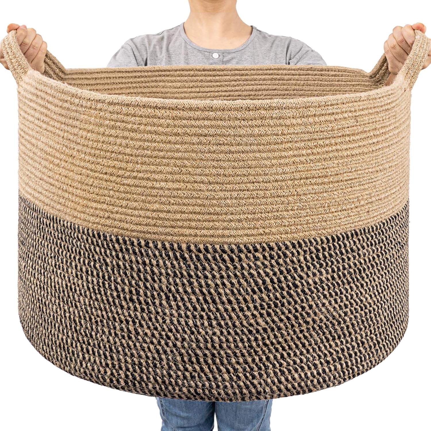 Goodpick Extra Large Wicker Storage Basket, 83L Woven Blanket Storage for Living Room, Round Woven Basket for Clothes, Large Jute Basket, Big Laundry Basket for Pillow, 21.7 x 13.8 inches