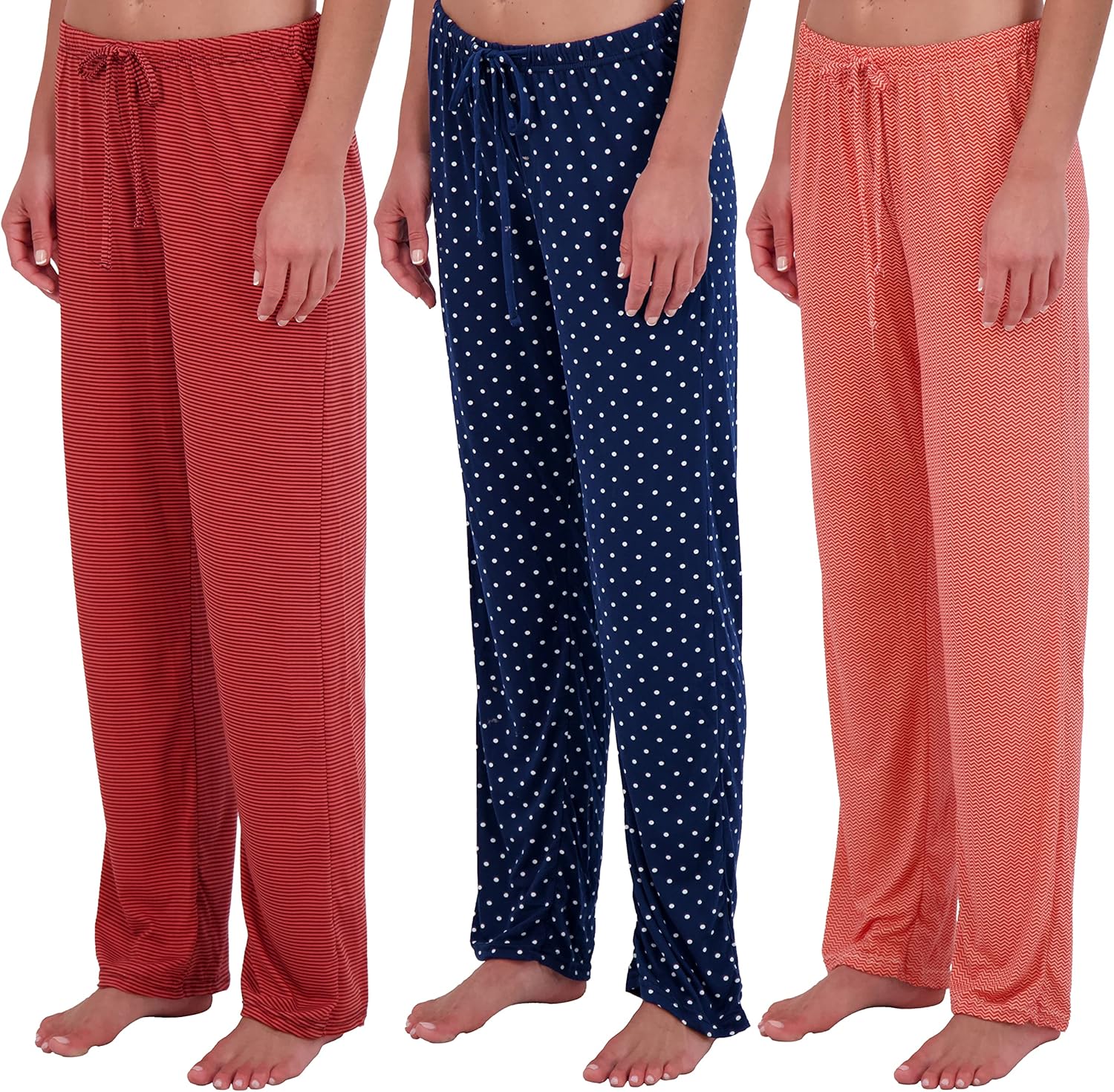 Real Essentials 3 Pack: Women’s Ultra-Soft Comfy Pajama Lounge Pants Sleepwear (Available In Fleece & Soft Knit in Plus Size)