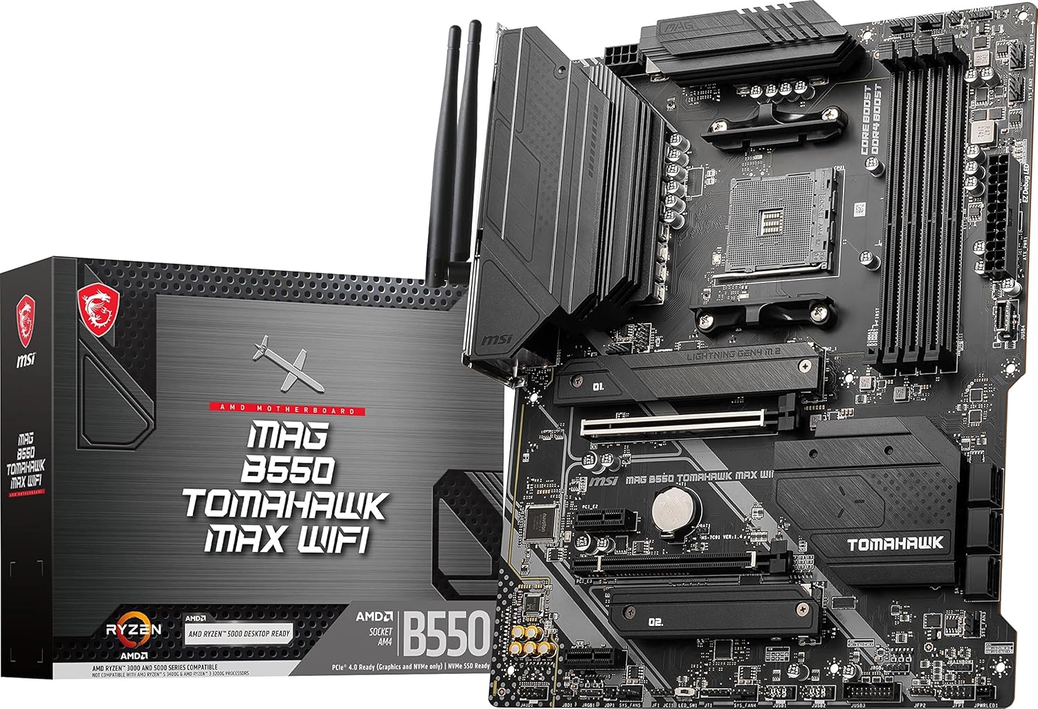 MSI MAG B550 Tomahawk MAX WiFi AMD Gaming Motherboards (AMD AM4, DDR4, PCIe 4.0, SATA 6Gb/s, M.2, USB 3.2 Gen 2, HDMI/DP, ATX, Wi-Fi 6E, AMD Ryzen 5000 Series Processors) (Renewed)