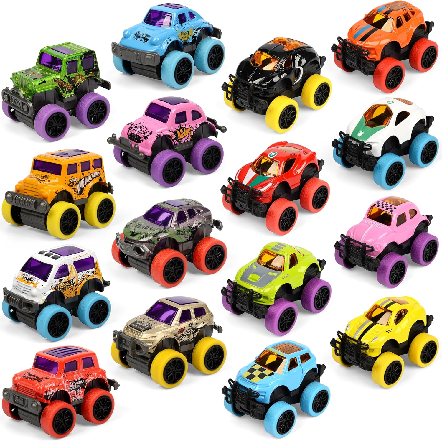 16 Pack Die-cast Mini Monster Truck for Boys and Girls,Pull Back Alloy Trucks Toy,Mini Pull Back Cars,Die-cast Race Cars for Kids Party Favors