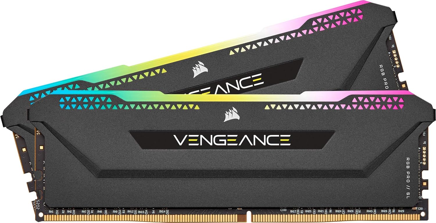 CORSAIR VENGEANCE RGB PRO SL DDR4 RAM 32GB (2x16GB) 3600MHz CL18-22-22-42 1.35V Intel AMD Desktop Computer Memory – Black (CMH32GX4M2D3600C18)