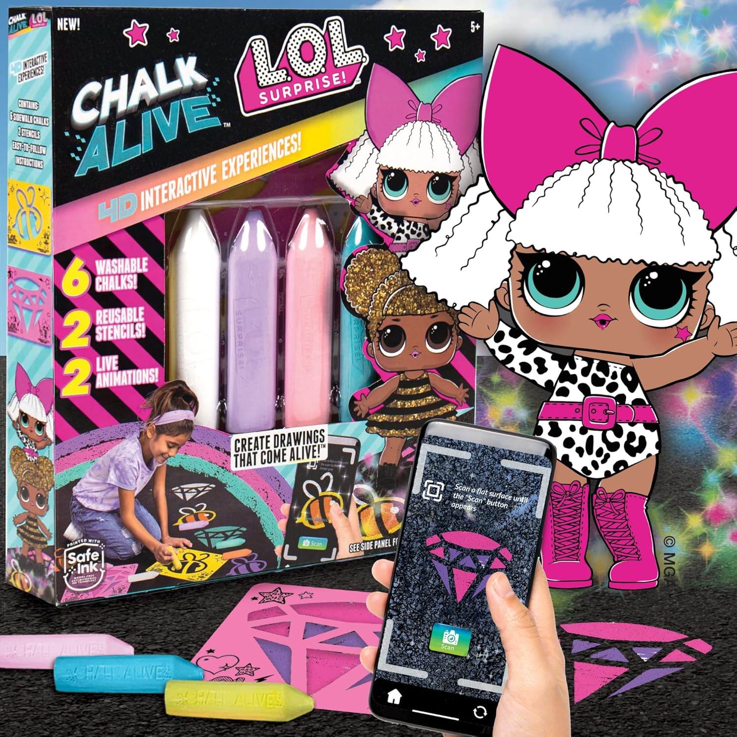 L.O.L. Surprise! Chalk Alive, Create Drawings That Come Alive, Vibrant Sidewalk Chalk for Kids, Design LOL Surprise Augmented Reality Art, Great LOL Surprise Gifts, Interactive LOL Surprise Toys