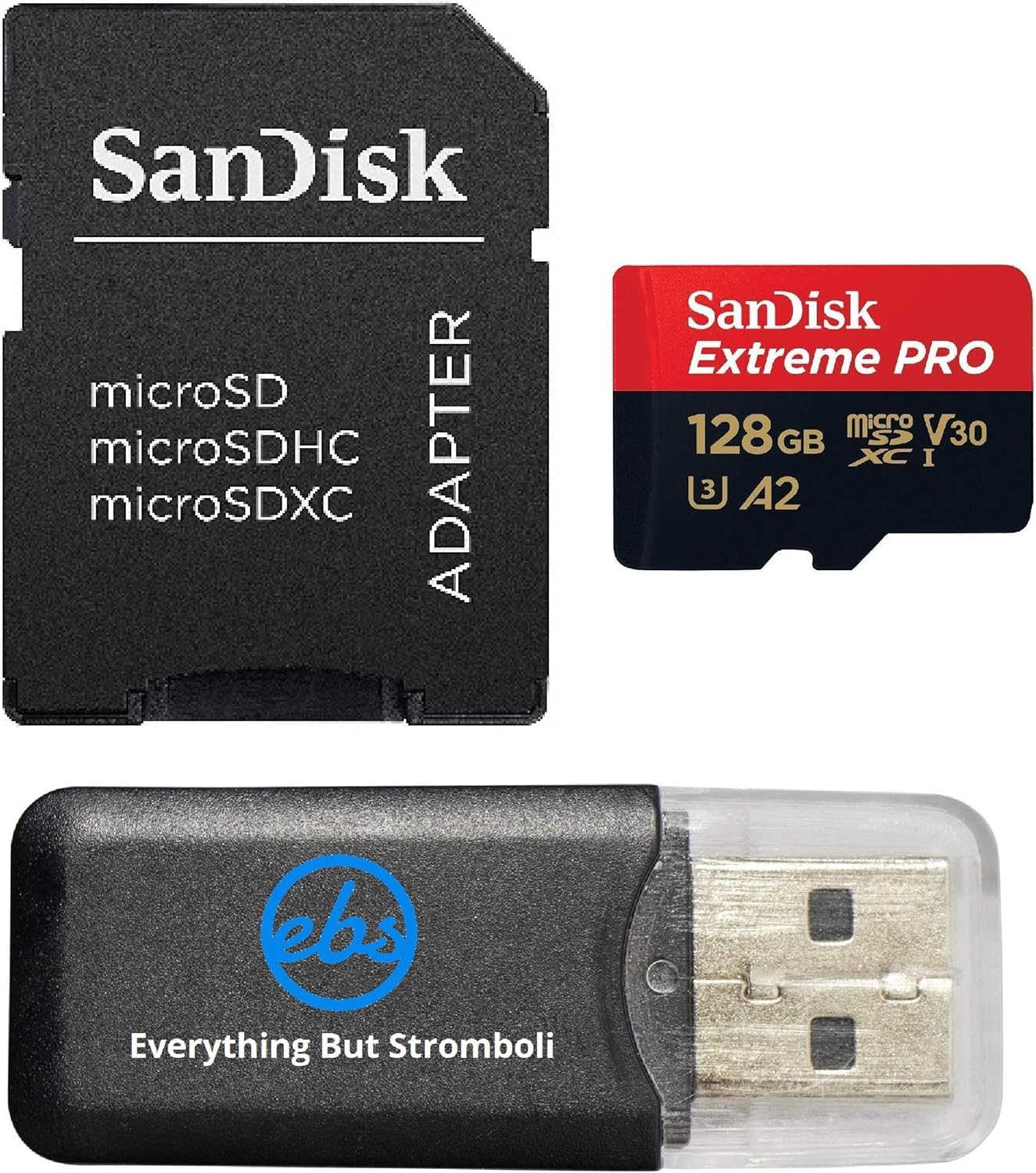 SanDisk 128GB Micro SDXC Memory Card Extreme Pro Works with GoPro Hero 8 Black, Max 360 Action Cam U3 V30 4K Class 10 (SDSQXCY-128G-GN6MA) Bundle with 1 Everything But Stromboli MicroSD Card Reader