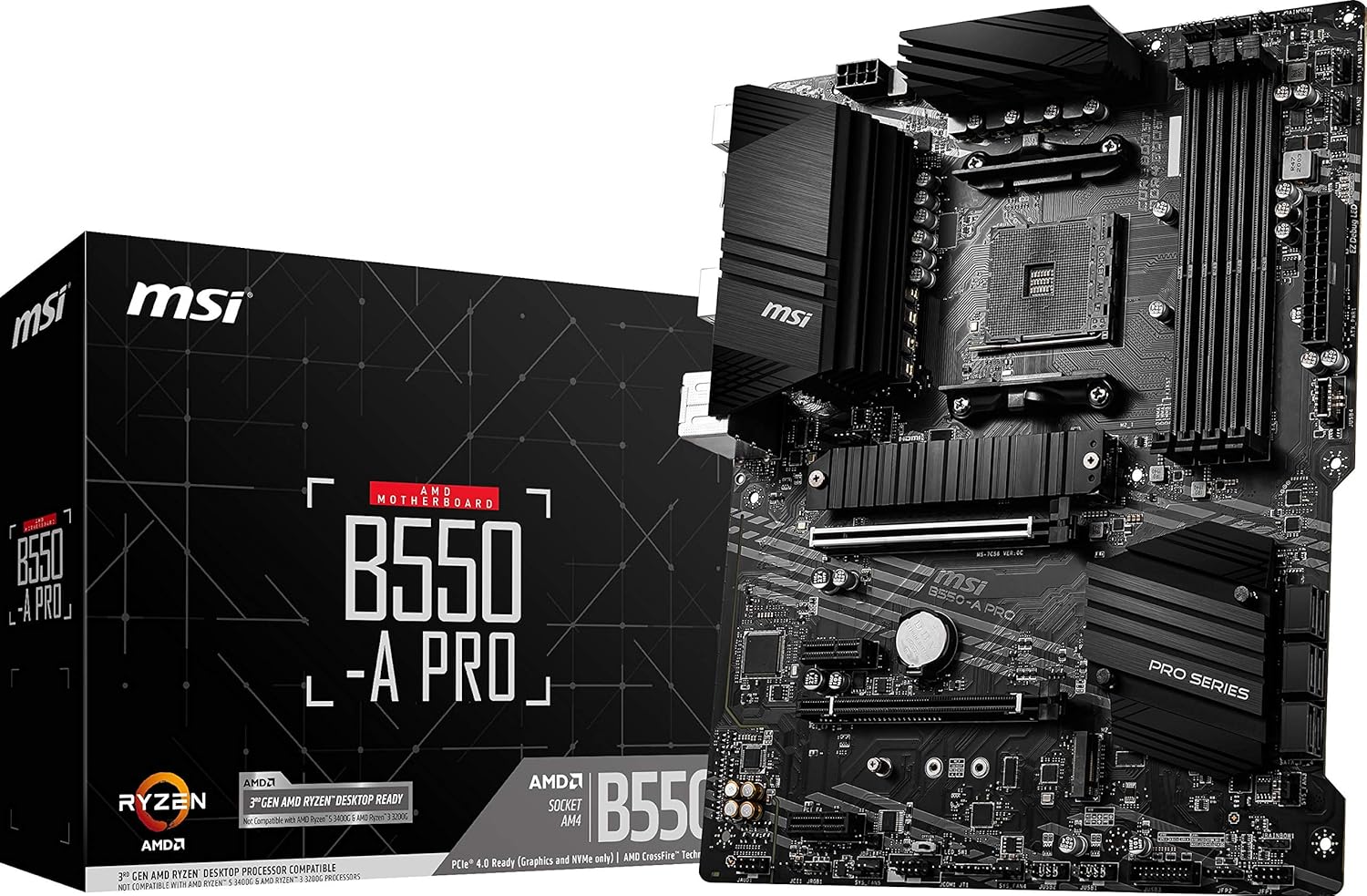 MSI B550-A PRO ProSeries Motherboard (AMD Ryzen 5000, AM4, DDR4, PCIe 4.0, SATA 6Gb/s, M.2, USB 3.2 Gen 2, HDMI/DP, ATX)