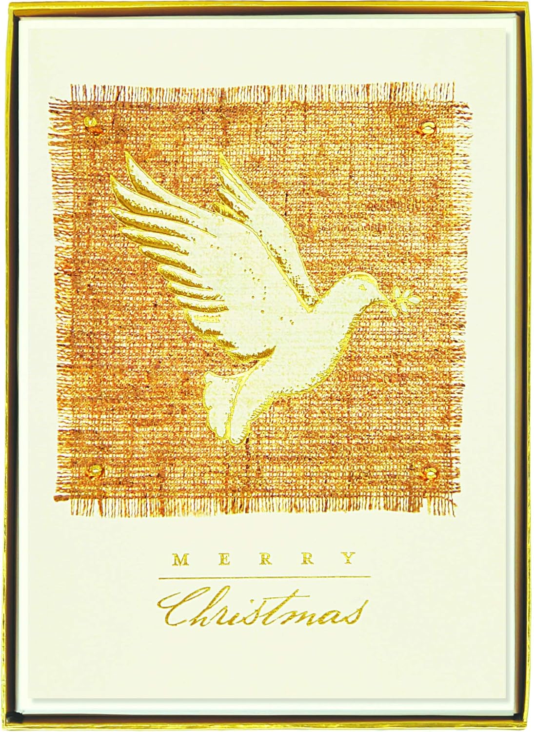 Graphique Gold Dove on Burlap Holiday Cards | Pack of 15 Cards with Envelopes | Christmas Greetings | Gold Foil | Boxed Set | 4.75″ x 6.625″