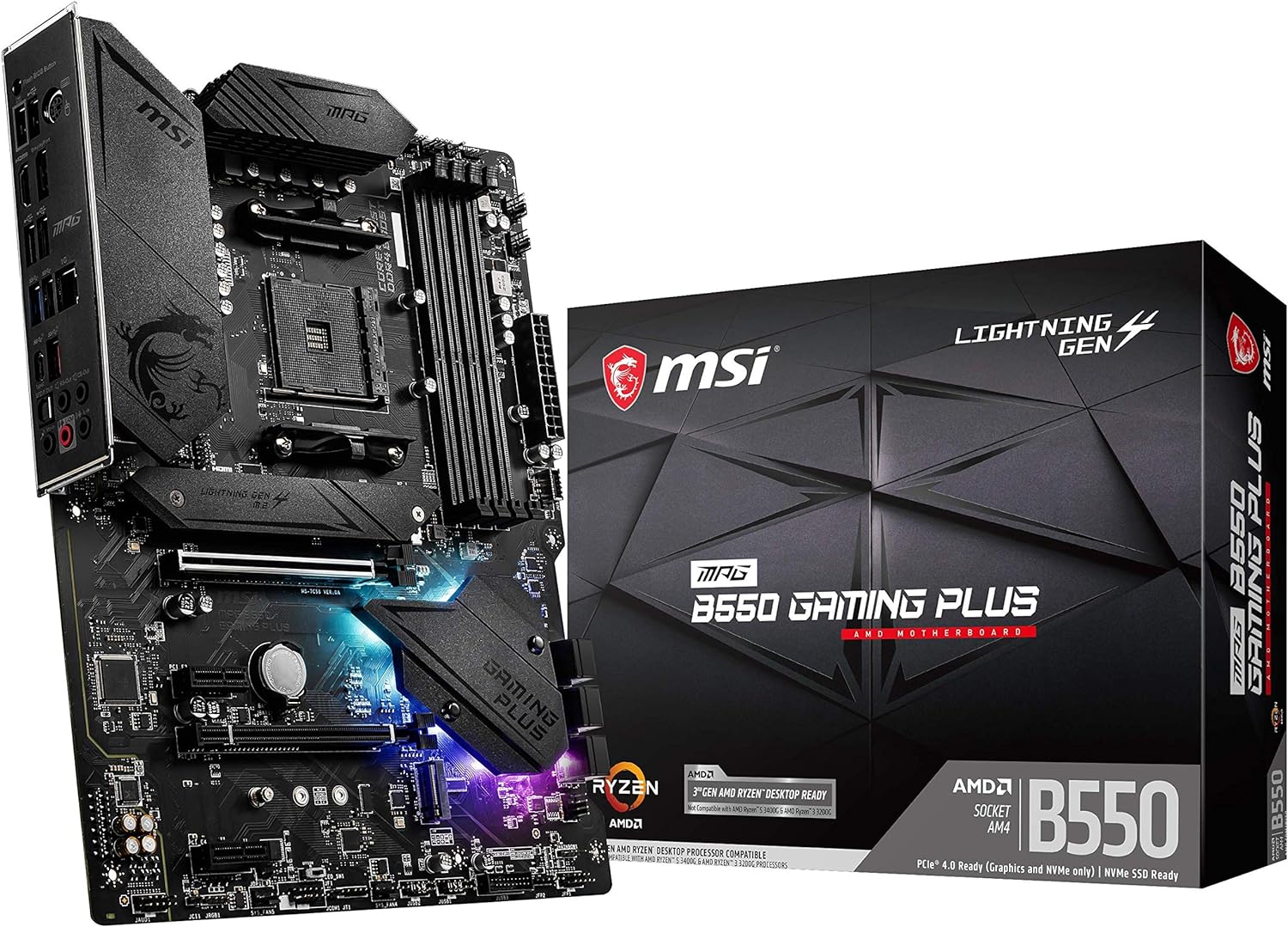 MSI MPG B550 GAMING PLUS Gaming Motherboard (AMD AM4, DDR4, PCIe 4.0, SATA 6Gb/s, M.2, USB 3.2 Gen 2, HDMI/DP, ATX)