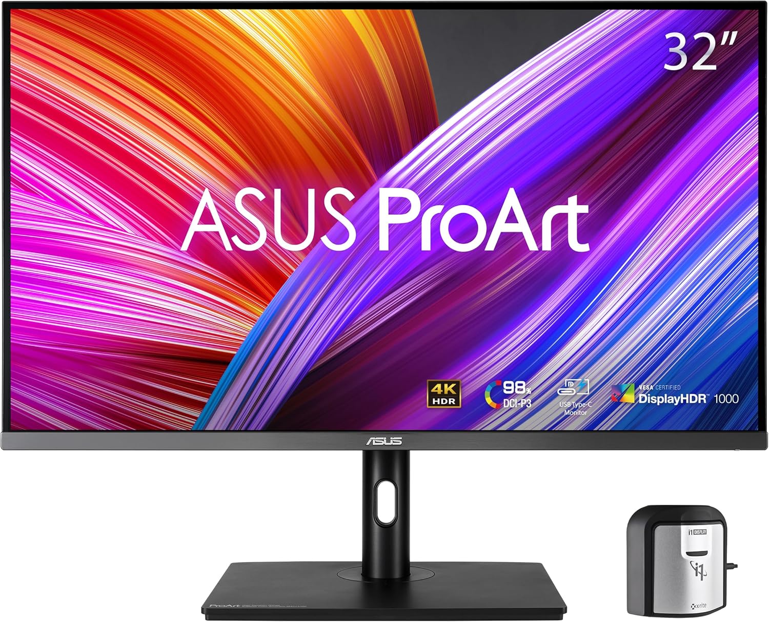 ASUS ProArt Display 32” 4K HDR Computer Monitor (PA32UCR-K) – IPS, 1000nits, ΔE < 1, 98% DCI-P3, 99.5% Adobe RGB, USB-C, HDMI, X-rite i1 Calibrator, Compatible with Laptop & Mac Monitor,BLACK