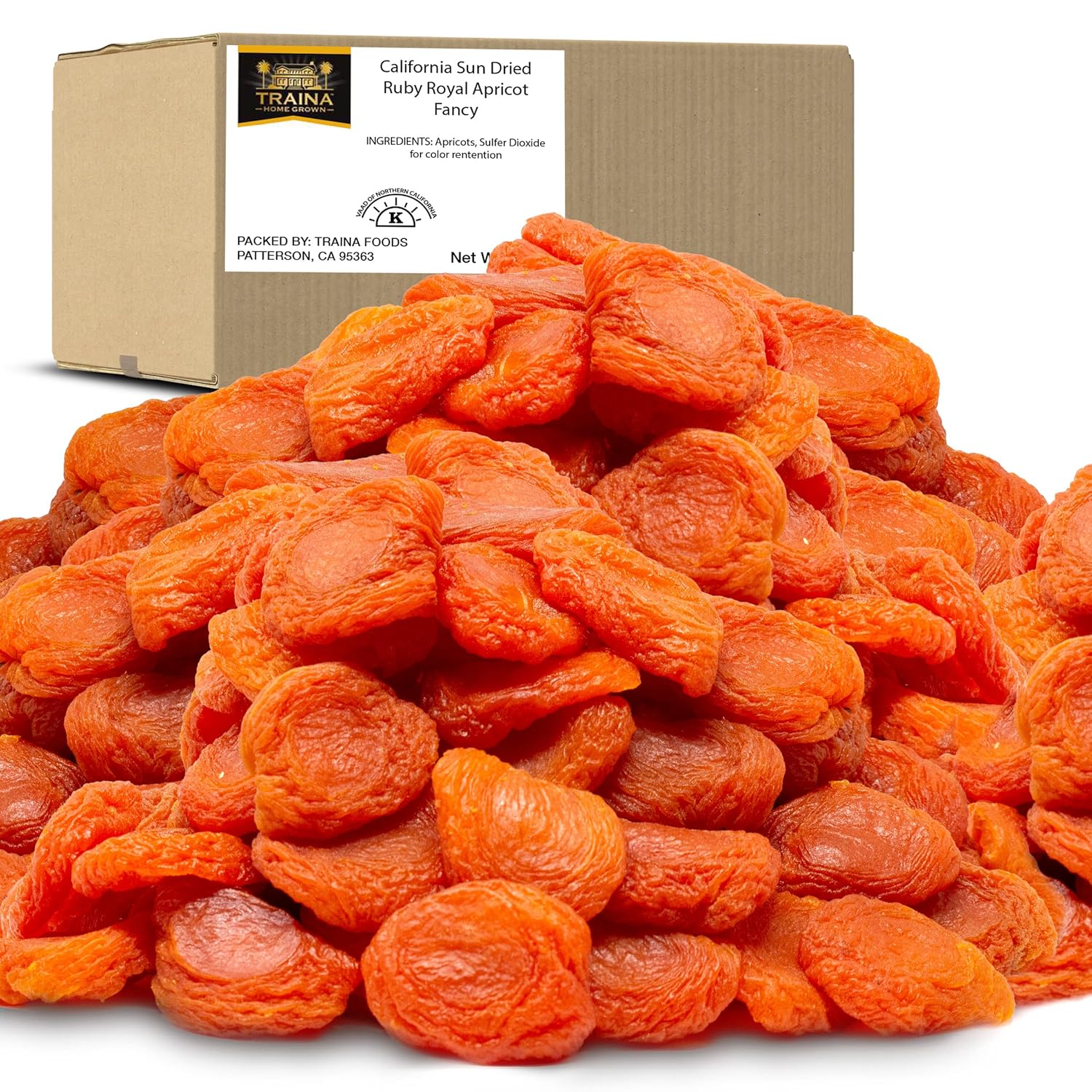 Traina Home Grown California Sun Dried Ruby Royal Apricot Halves – SEASONAL/LIMITED – Healthy, No Sugar Added, Non GMO, Gluten Free, Kosher Certified, Vegan, Value Size (5 lbs)