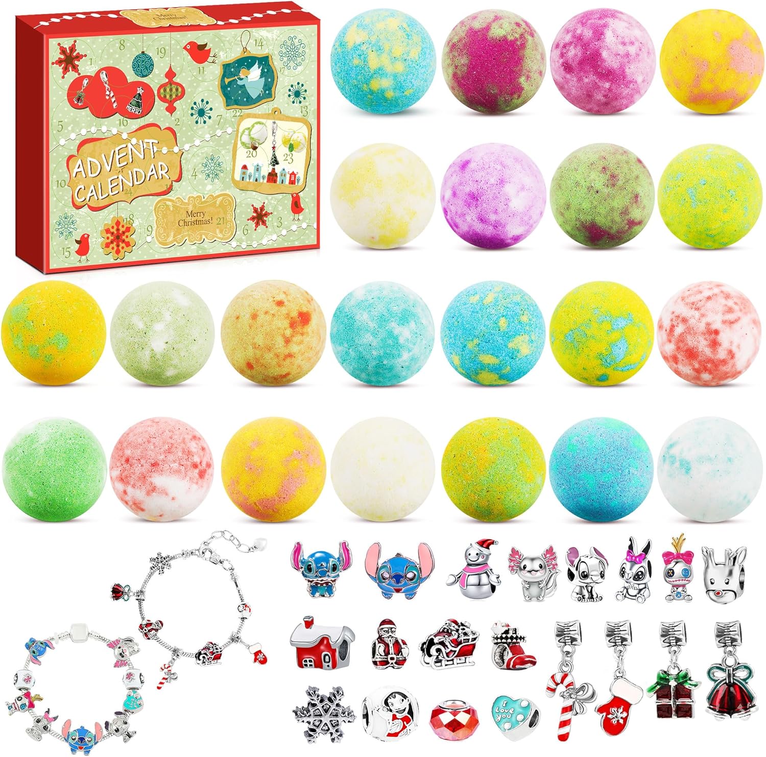 Christmas Bath Advent Calendar 2024, 24 Day Surprise Countdown Calendar Bomb Bulk with Charm Inside