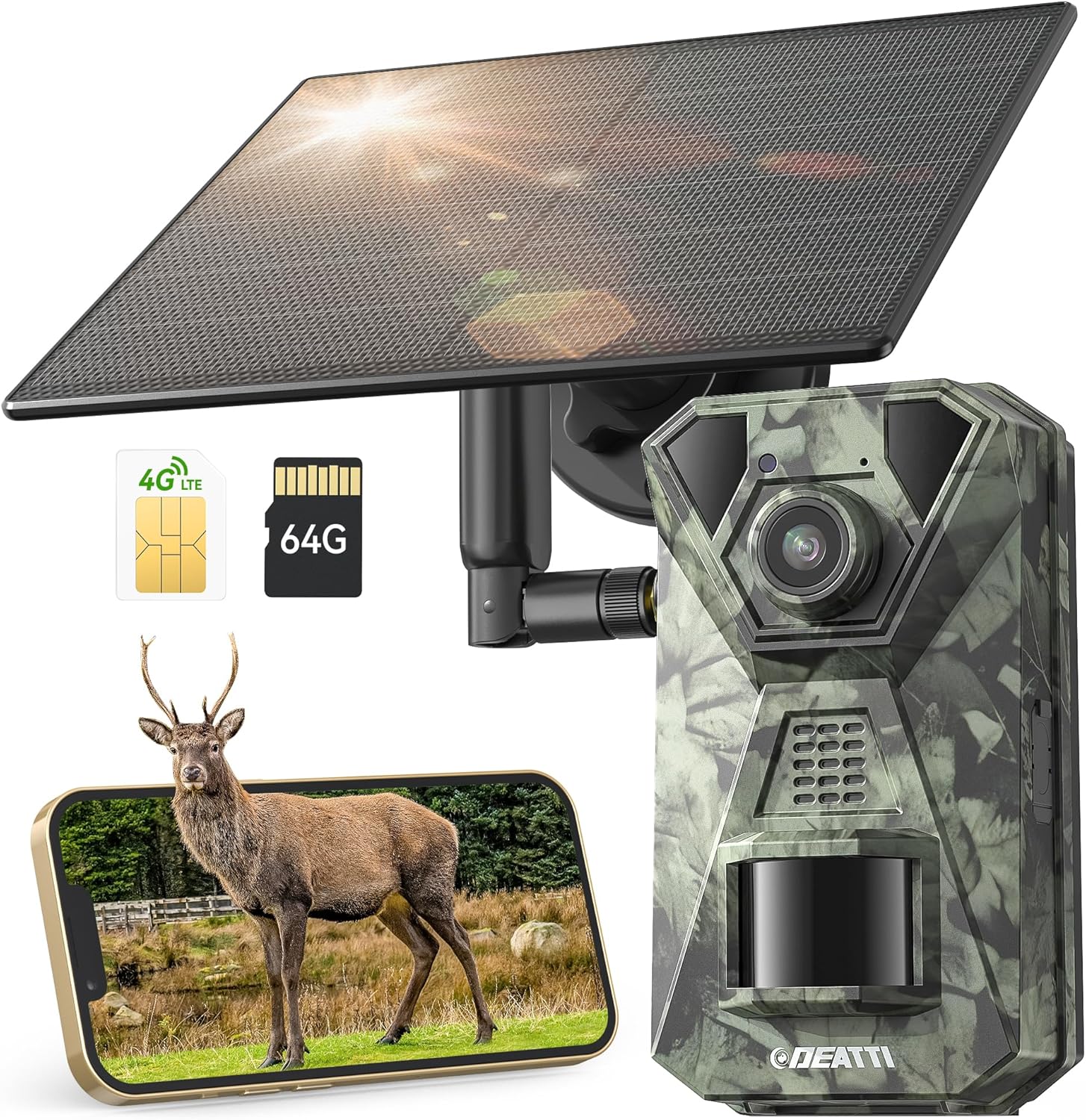 DEATTI 4G Cellular Trail Cameras with 6GB SD Card,2.7K HD Solar Game Cameras with Night Vision Motion Activated Waterproof for Wildlife Deer Monitoring 0.1s Trigger Time(with SIM Card)