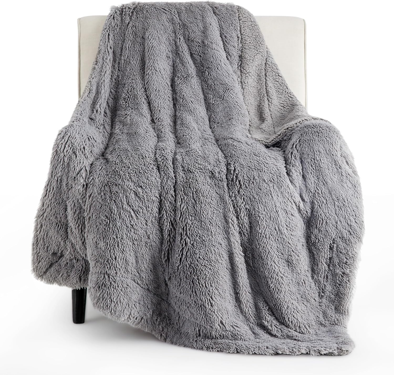 Bedsure Light Grey Throw Blanket for Couch, Fluffy Fuzzy Grey Blankets for Men, Sherpa Throw Blanket Faux Fur Fleece Blanket, Grey Room Decor Grey Christmas Blanket Grey Gifts for Women, 50×60