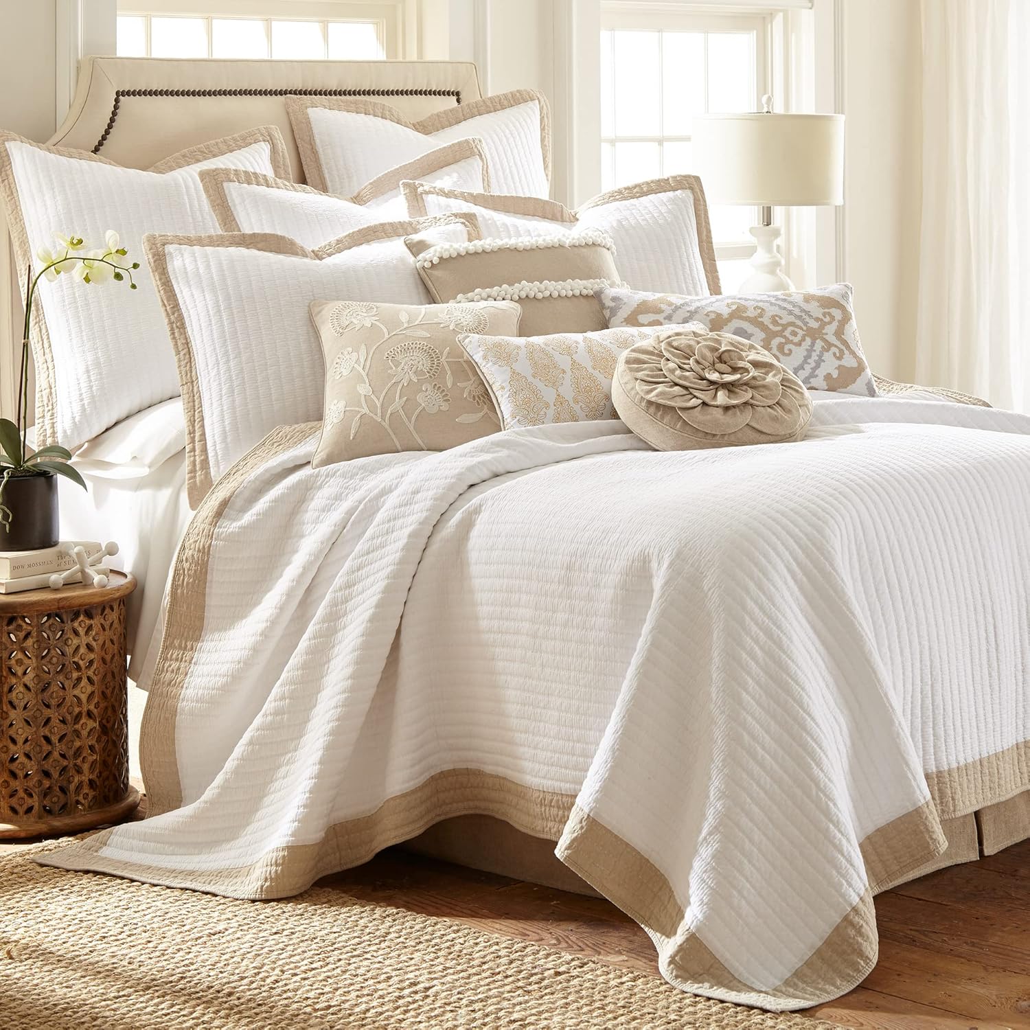 Levtex Home Adobe Border King Cotton Quilt Set, White