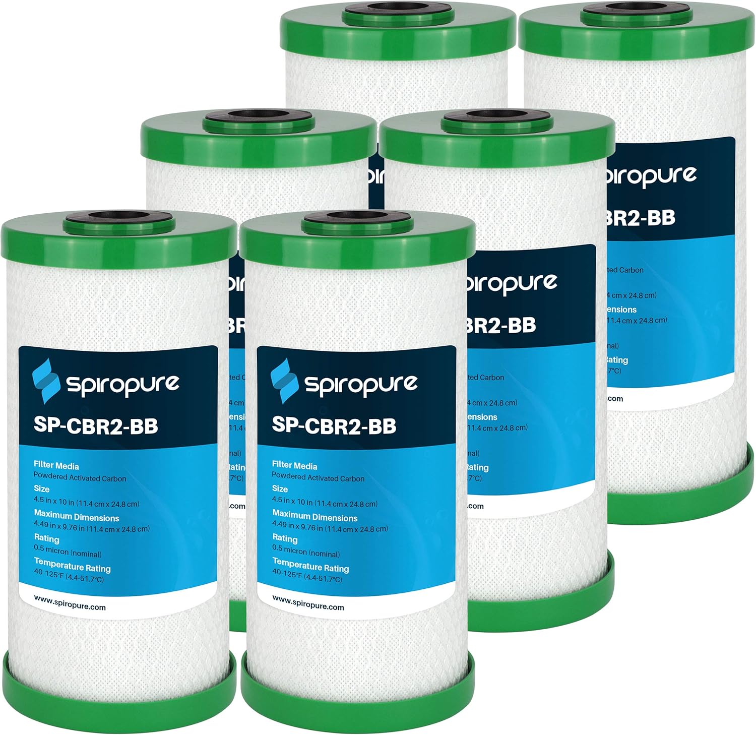 SpiroPure SP-CBR2-BB 10×4.5 0.5 Micron NSF Certified Coconut Shell Carbon Block Water Filter Cartridge CBC-BB 155170-43 SMCB-4510 (Case of 6)