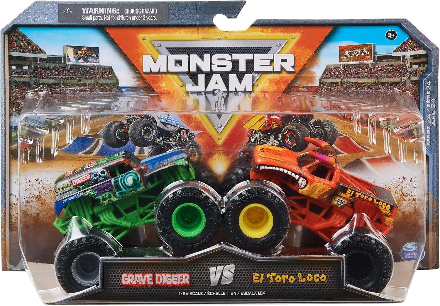 Monster Jam, Official Grave Digger Vs. El Toro Loco Die-Cast Monster Trucks, 1:64 Scale, Kids Toys for Boys Ages 3 and up