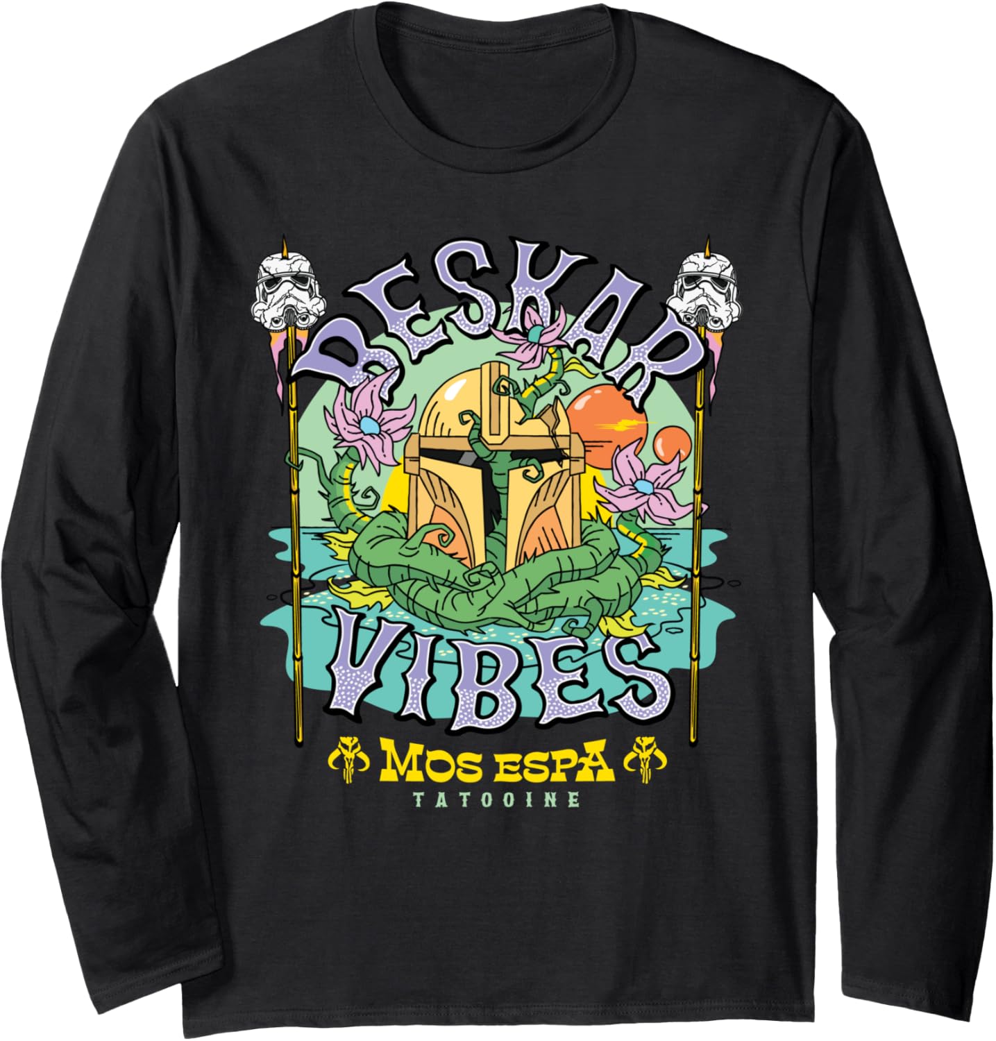 Star Wars The Mandalorian Beskar Vibes Mos Espa Surf Beach Long Sleeve T-Shirt