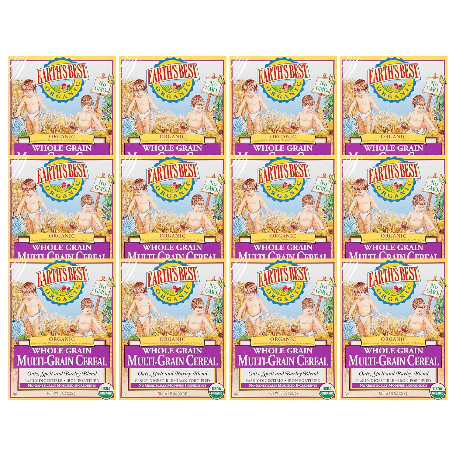 Earth’s Best Organic Baby Food, Organic Whole Grain Multi-Grain Baby Cereal, Non-GMO, Easily Digestible and Iron Fortified Baby Food, 8 oz Box (Pack of 12)