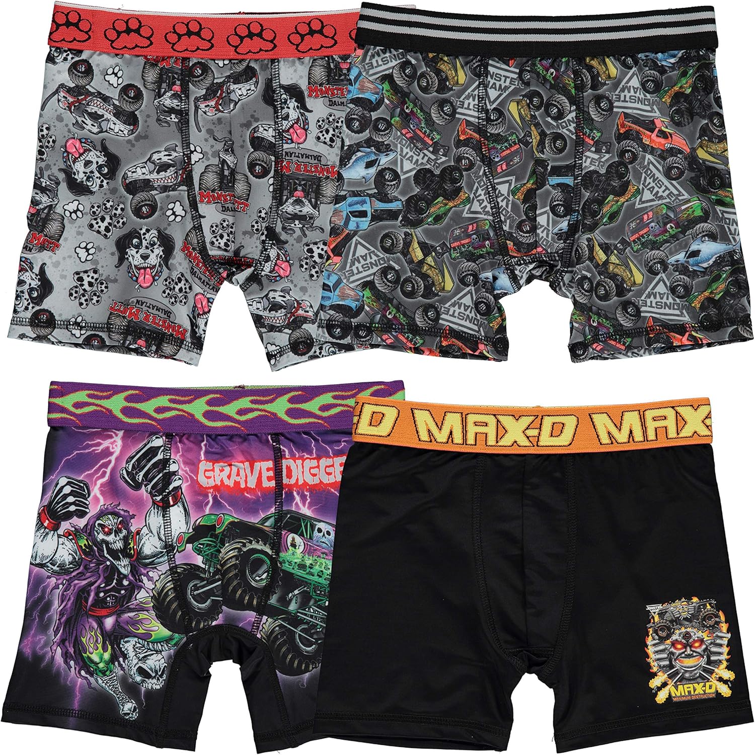 Monster Jam Boys’ Exclusive 7-pk Athletic Boxer Briefs with Grave Digger, El Toro Loco & More, 2