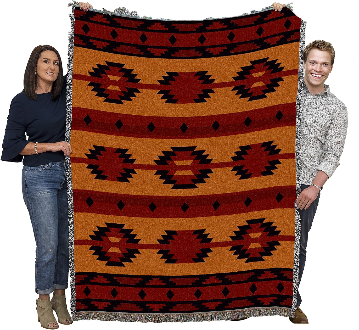 Pure Country Weavers Adobe Tan Blanket – Southwest Native American Inspired – Gift Tapestry Throw Woven from Cotton – Made in The USA (72×54)